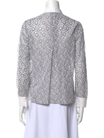 Mignon Doo Lace Pattern Long Sleeve Button-Up Top
