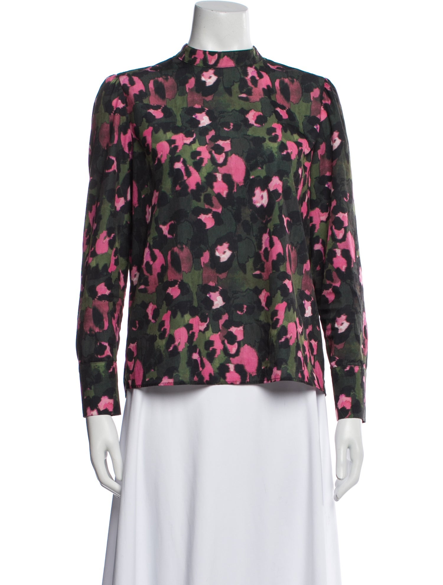 Mignon Doo Floral Print Mock Neck Blouse