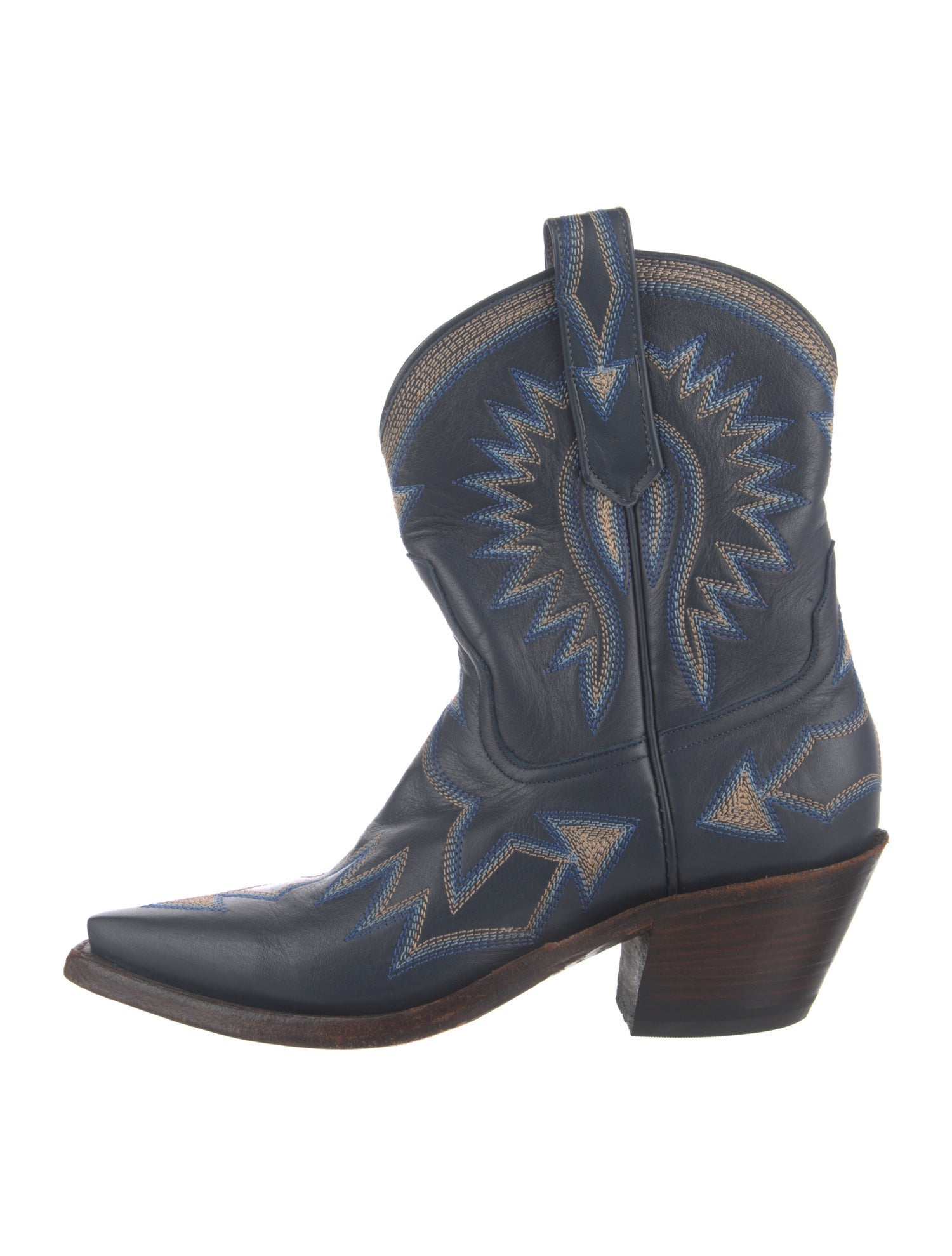 Miron Crosby Leather Embroidered Accent Western Boots