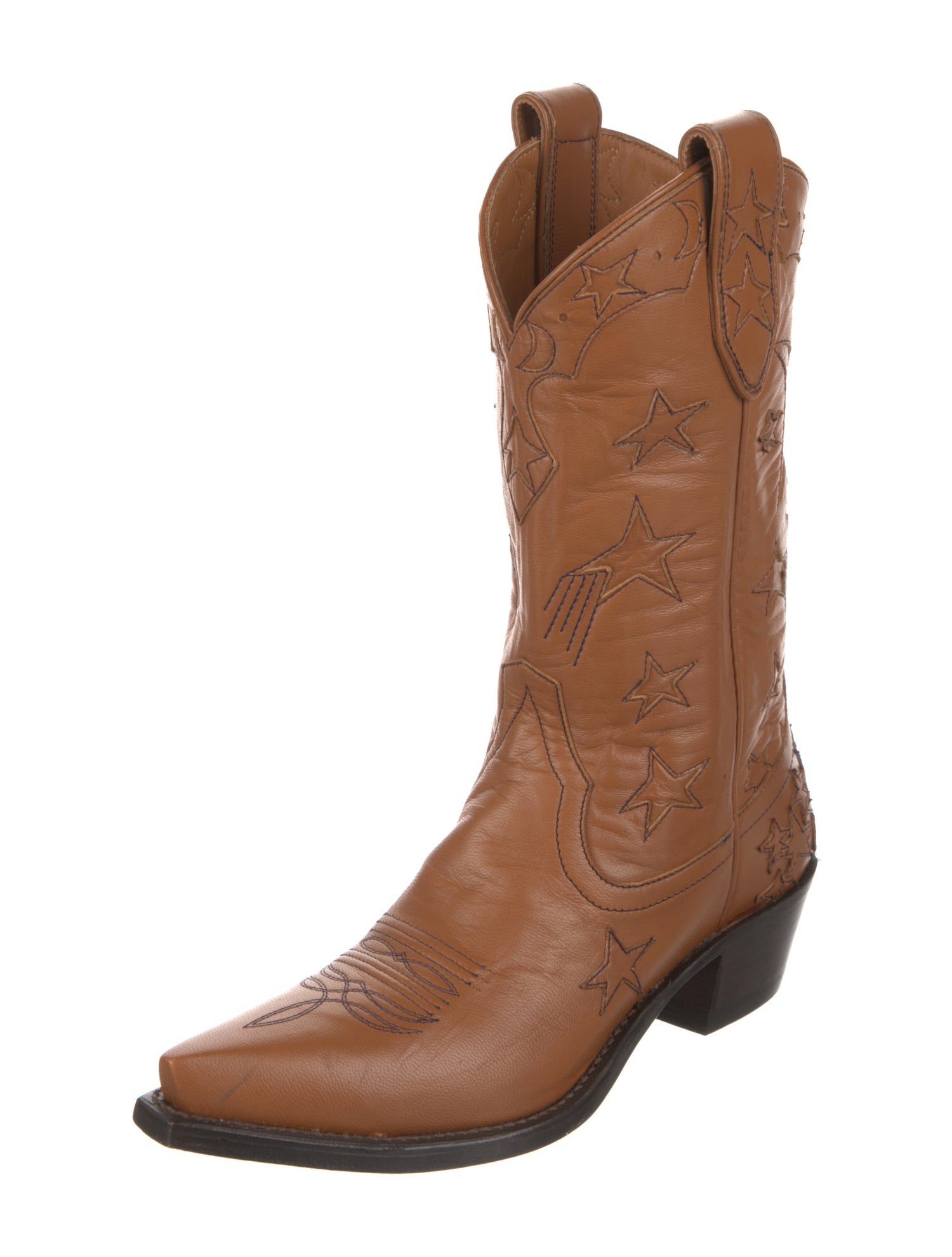 Miron Crosby Leather Embroidered Accent Western Boots