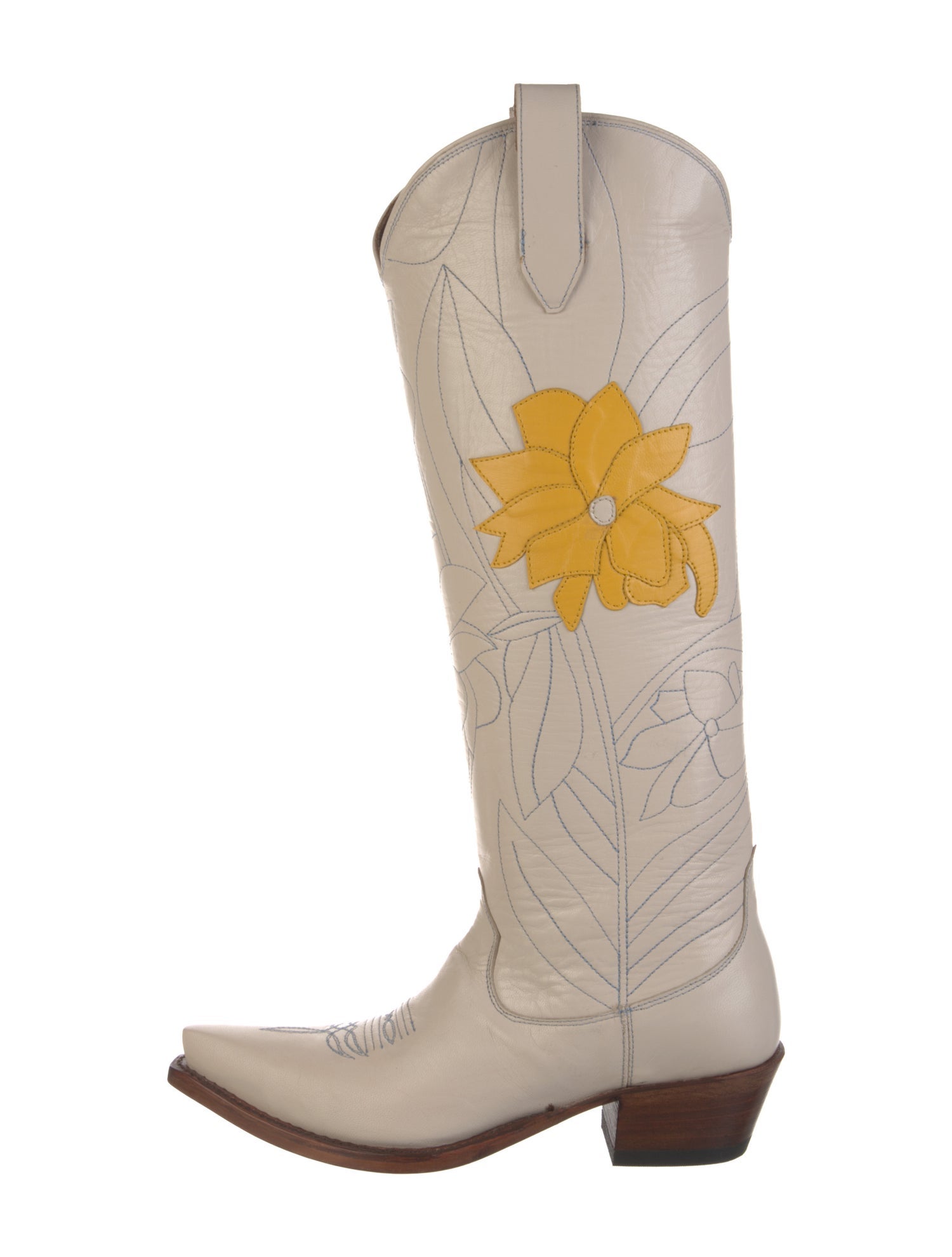 Miron Crosby Leather Floral Print Riding Boots