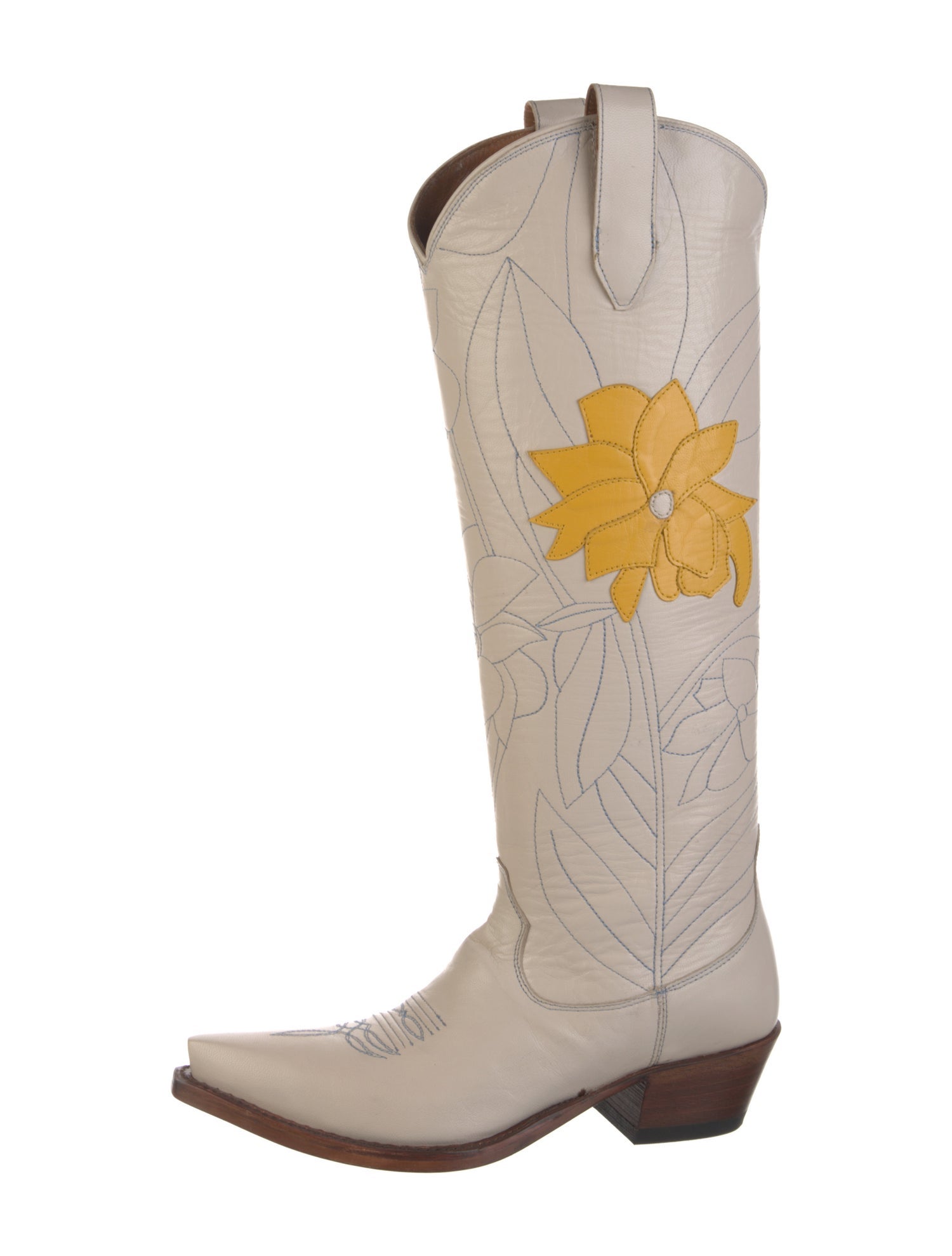 Miron Crosby Leather Floral Print Riding Boots