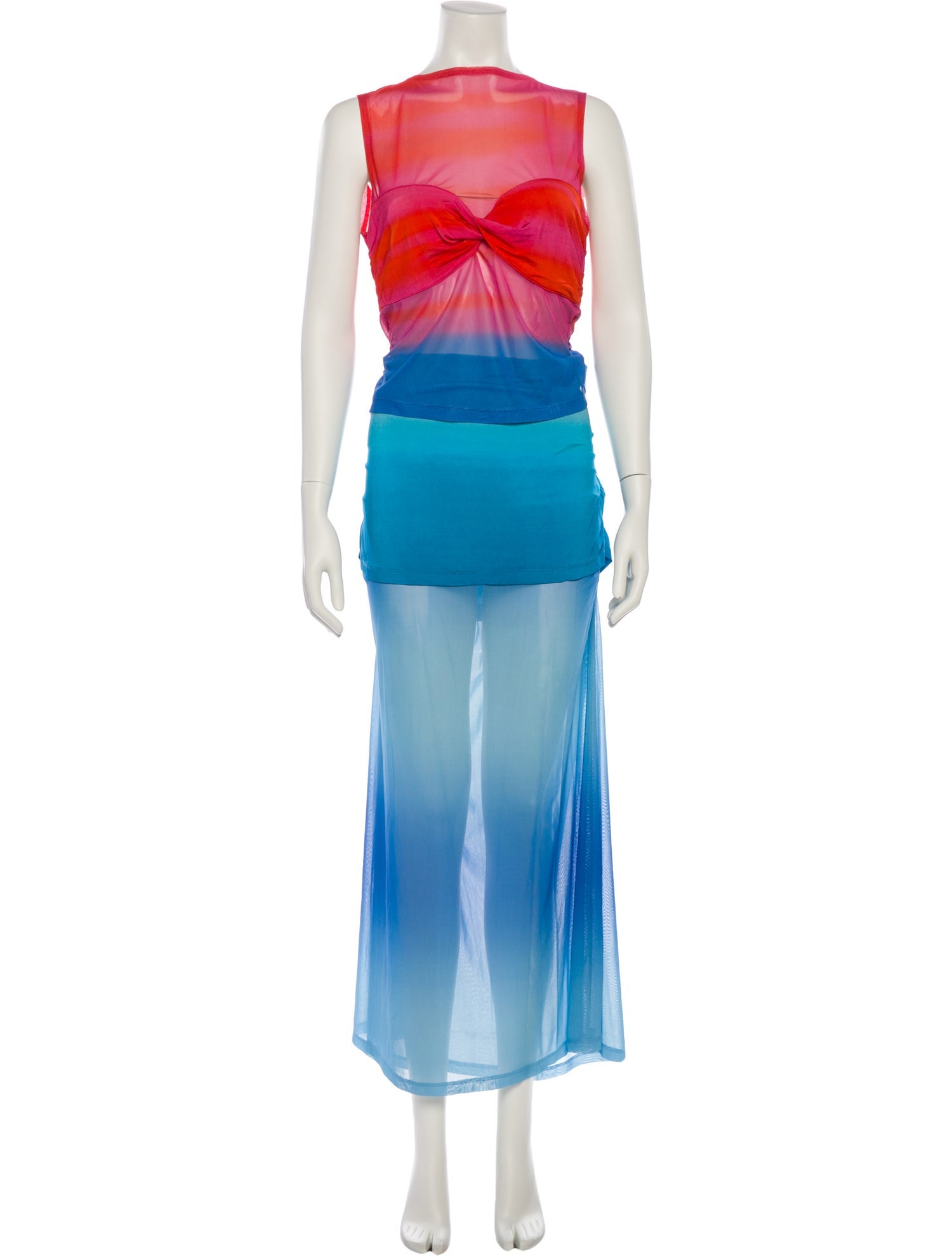 Mirae Colorblock Pattern Mesh Accents Skirt Set