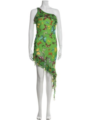 Pre-owned Mirae Silk Mini Dress In Green