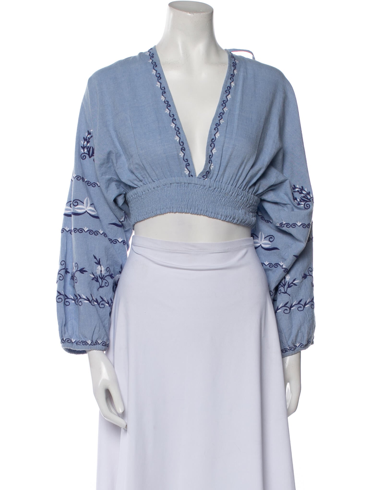 MISA Los Angeles V-Neck Long Sleeve Crop Top