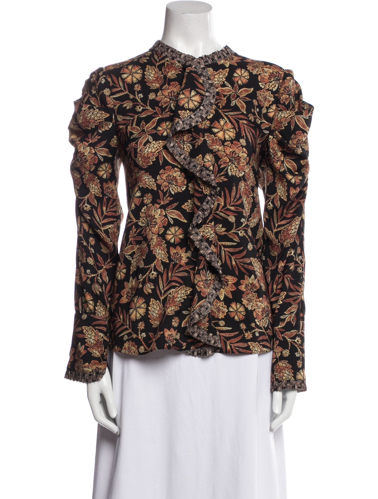 MISA Los Angeles Floral Print Mock Neck Blouse