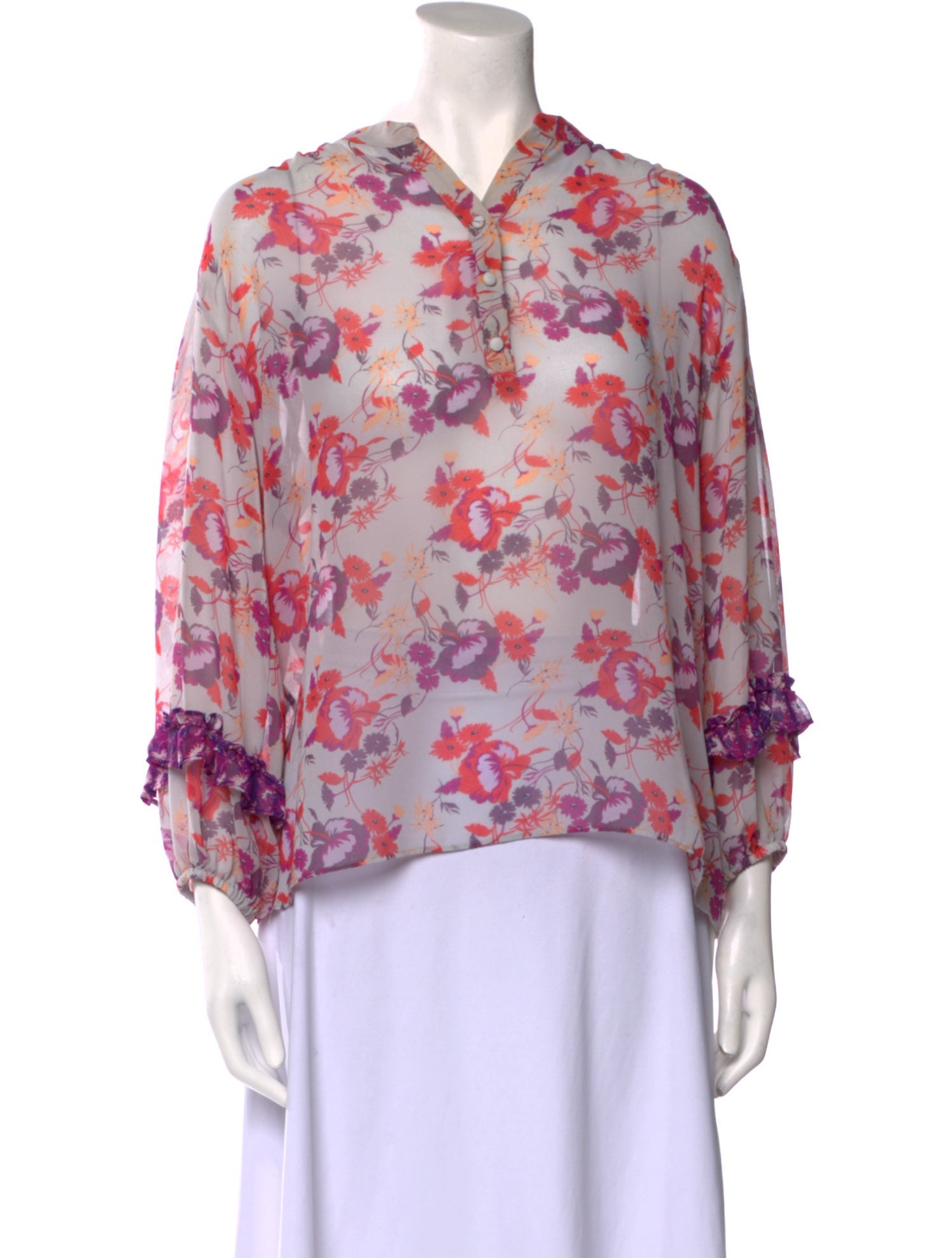 MISA Los Angeles Floral Print V-Neck Blouse