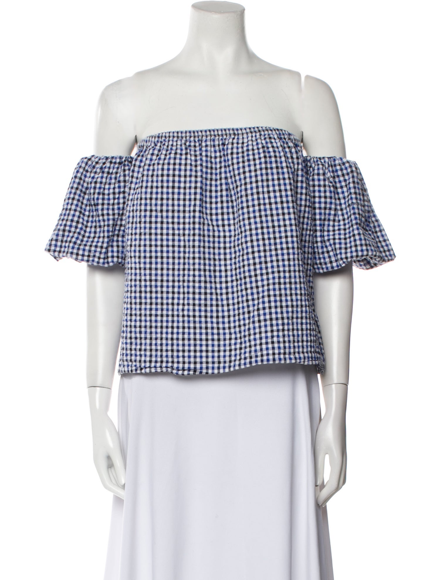MISA Los Angeles Plaid Print Off-The-Shoulder Crop Top