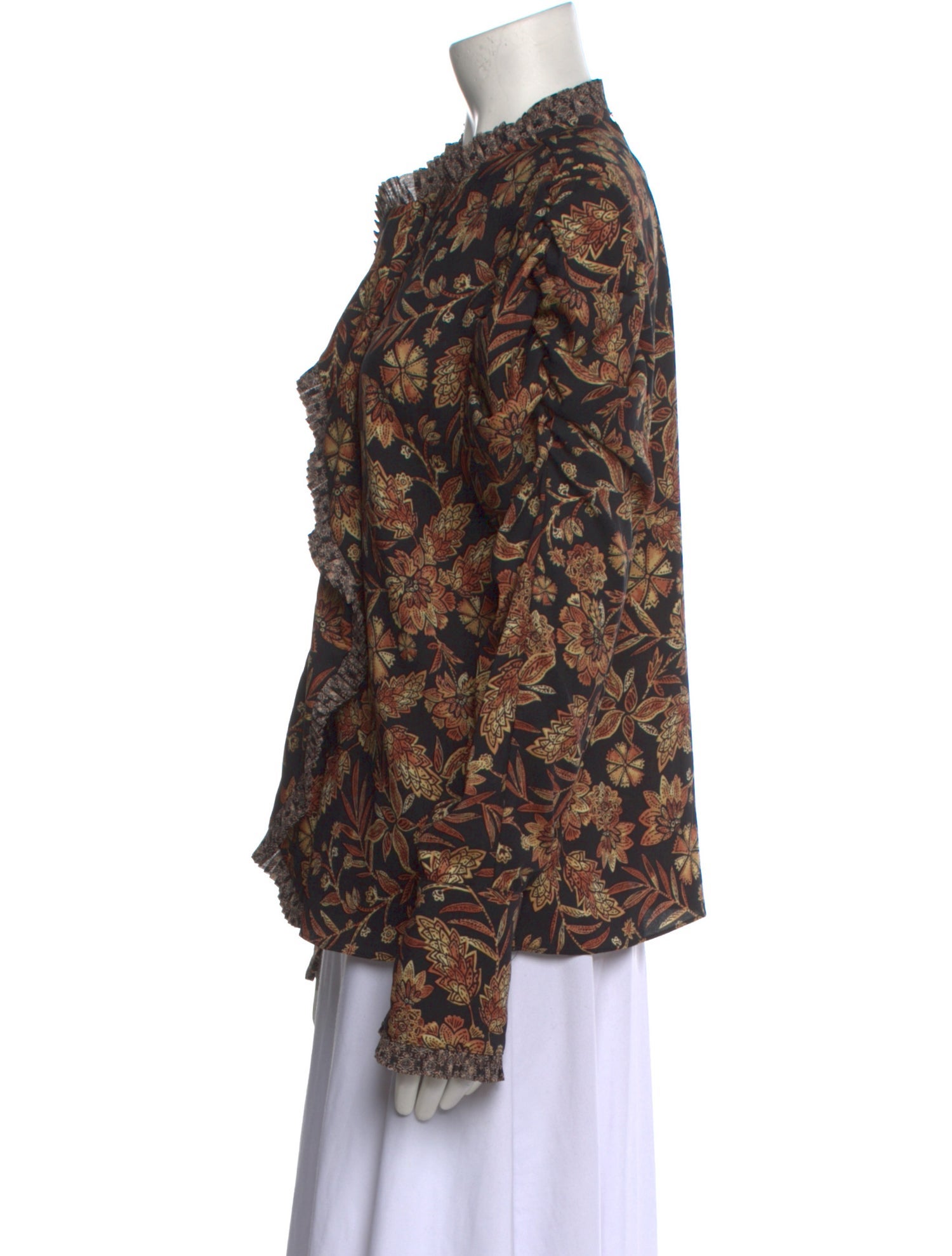 MISA Los Angeles Floral Print Mock Neck Blouse