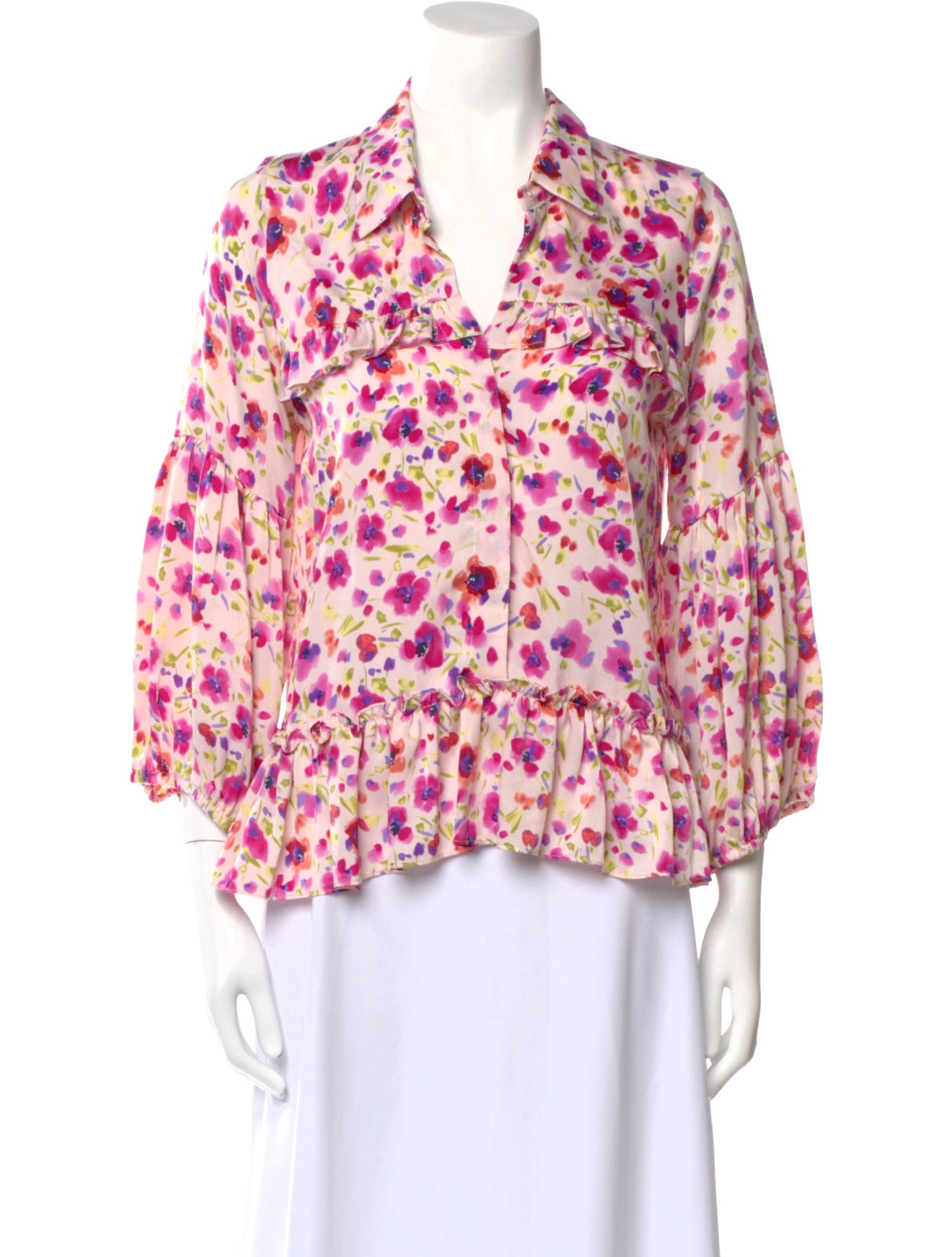MISA Los Angeles Floral Print V-Neck Blouse