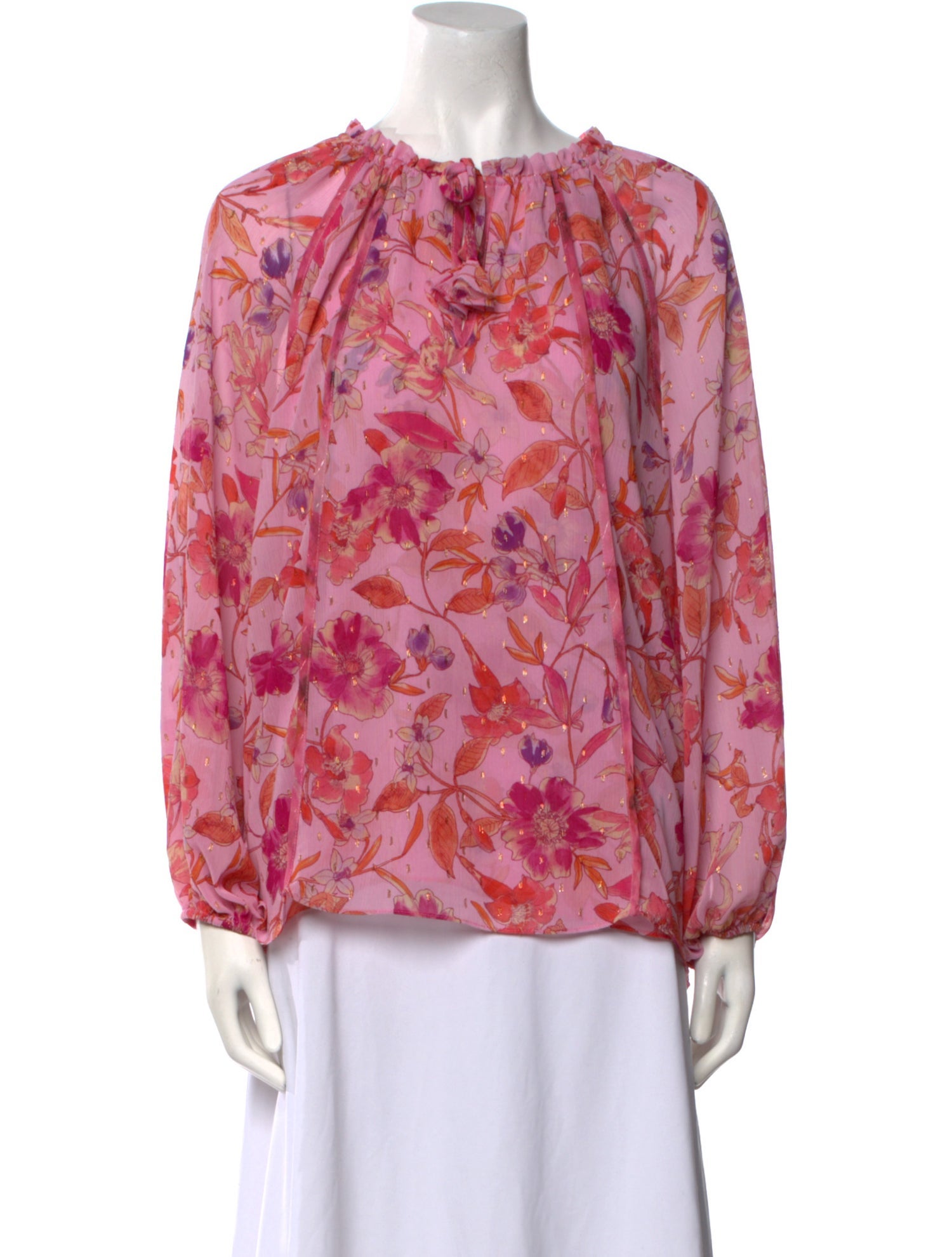 MISA Los Angeles Floral Print Bateau Neckline Blouse