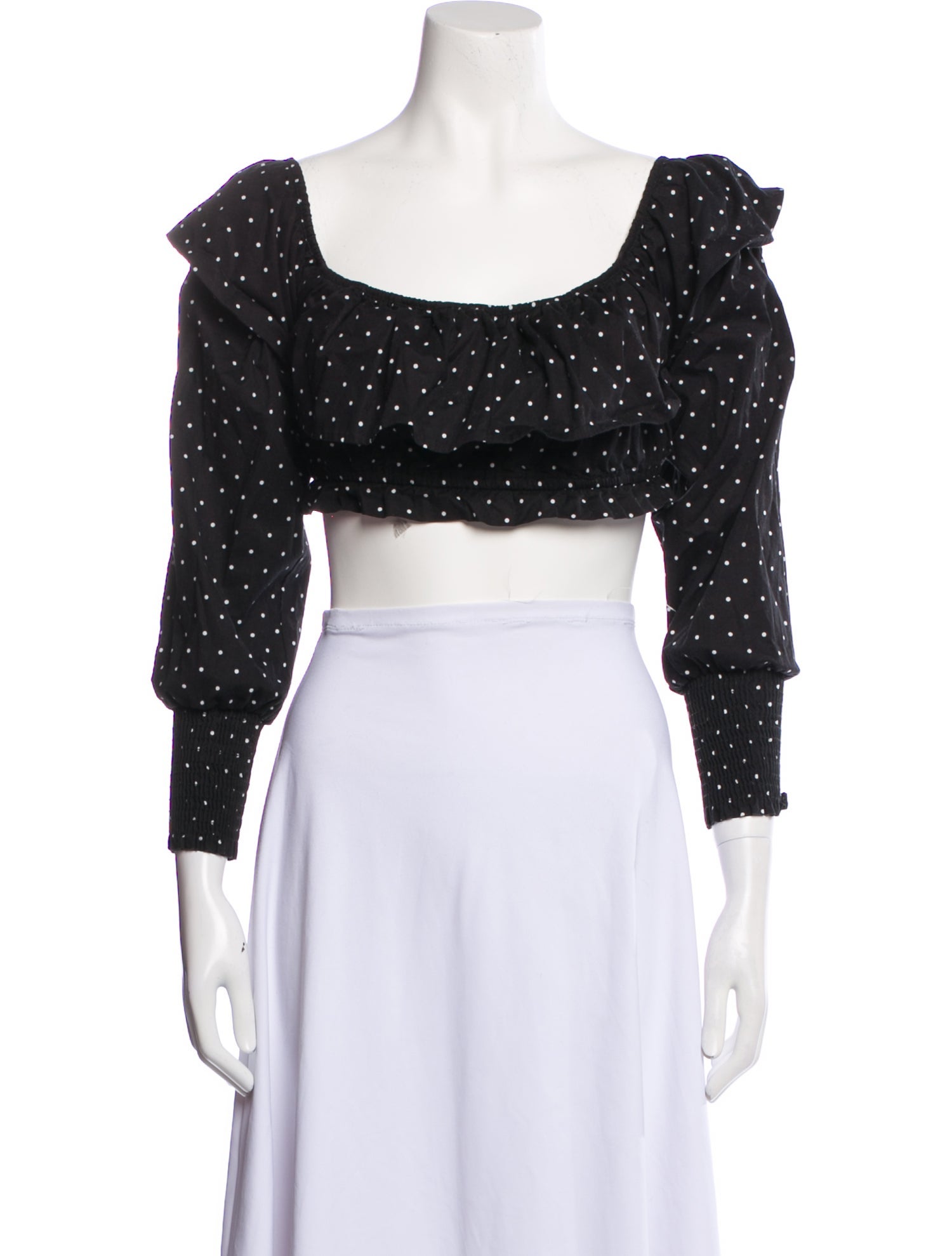 MISA Los Angeles Polka Dot Print Square Neckline Crop Top