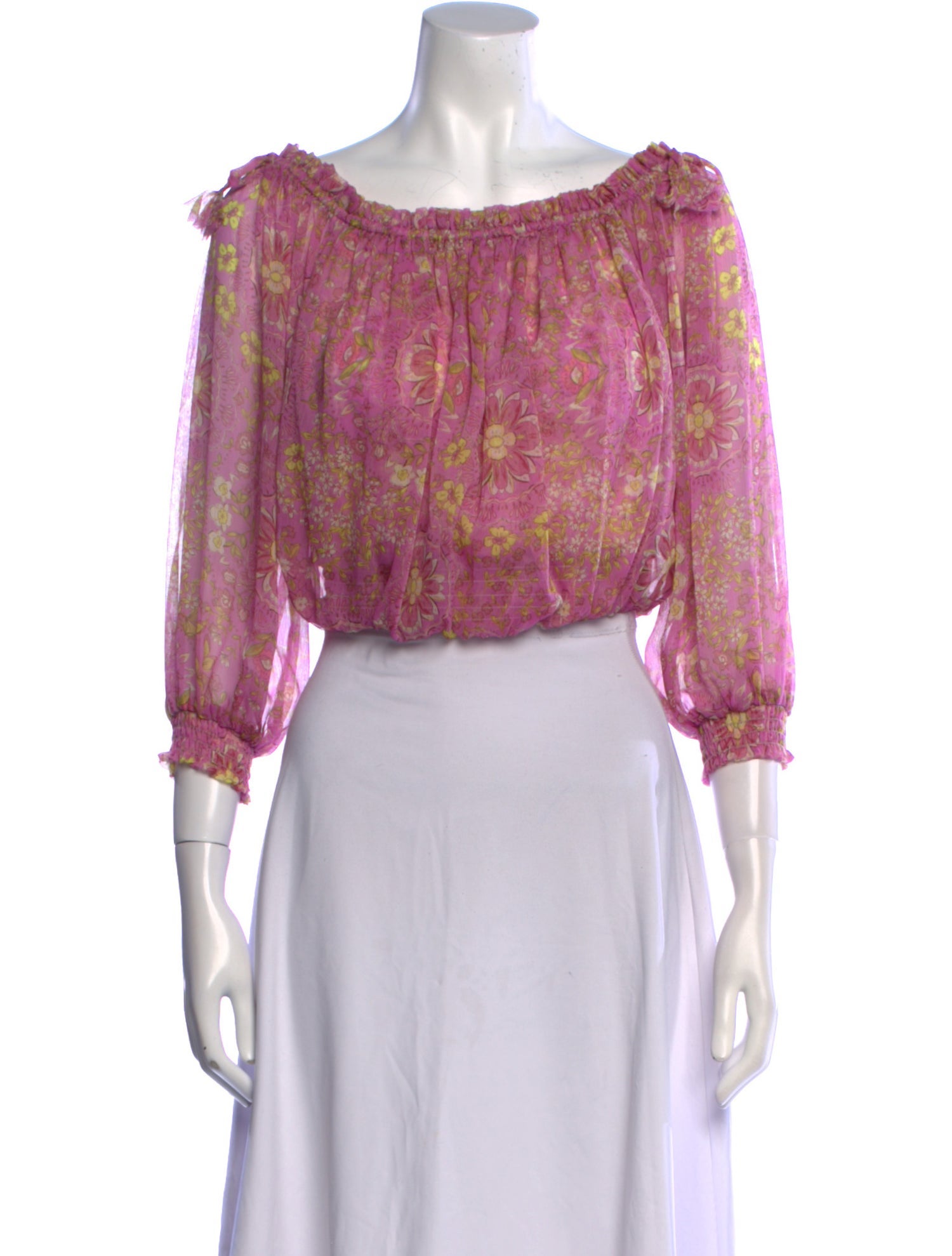 MISA Los Angeles Floral Print Bateau Neckline Crop Top