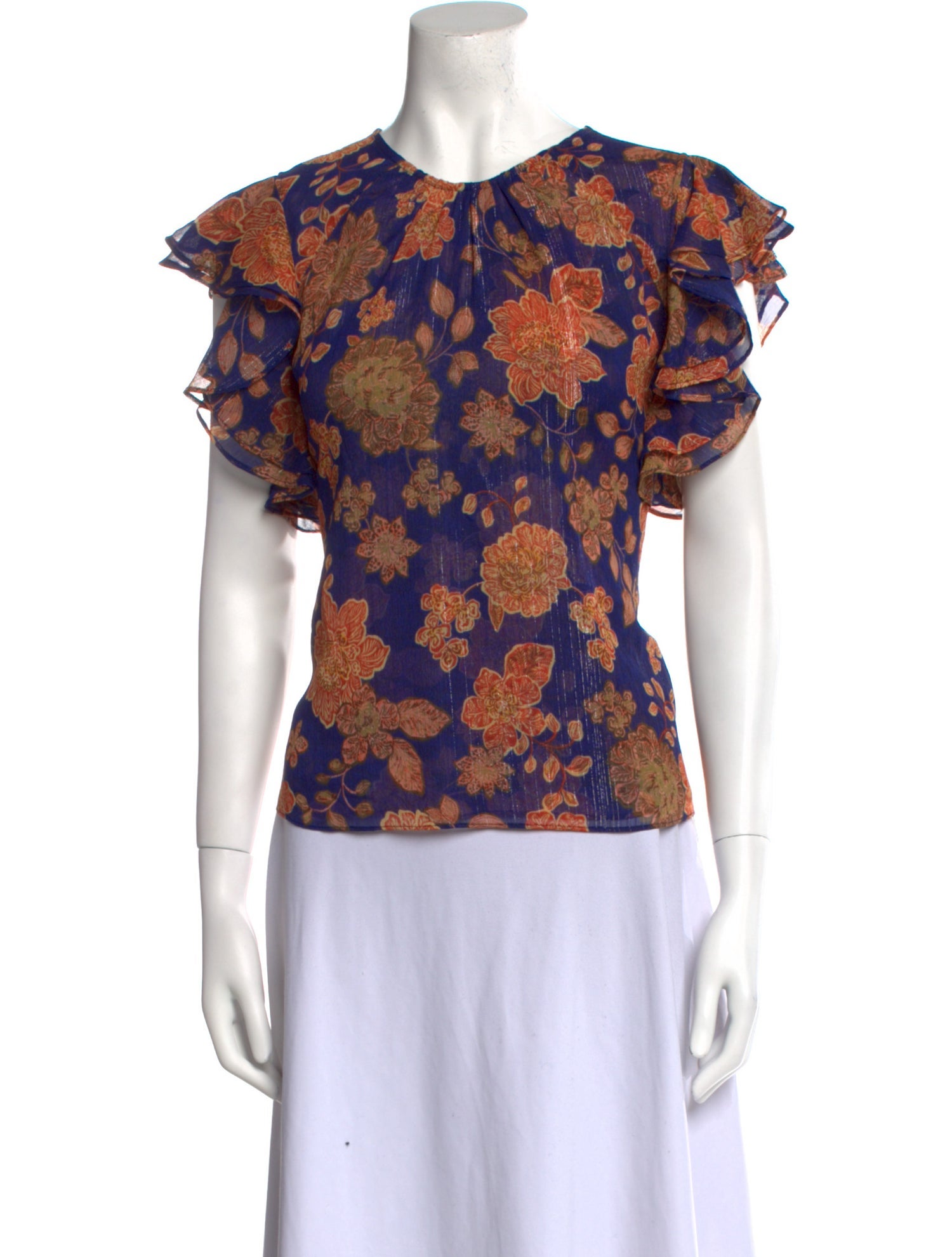 MISA Los Angeles Floral Print Crew Neck Blouse