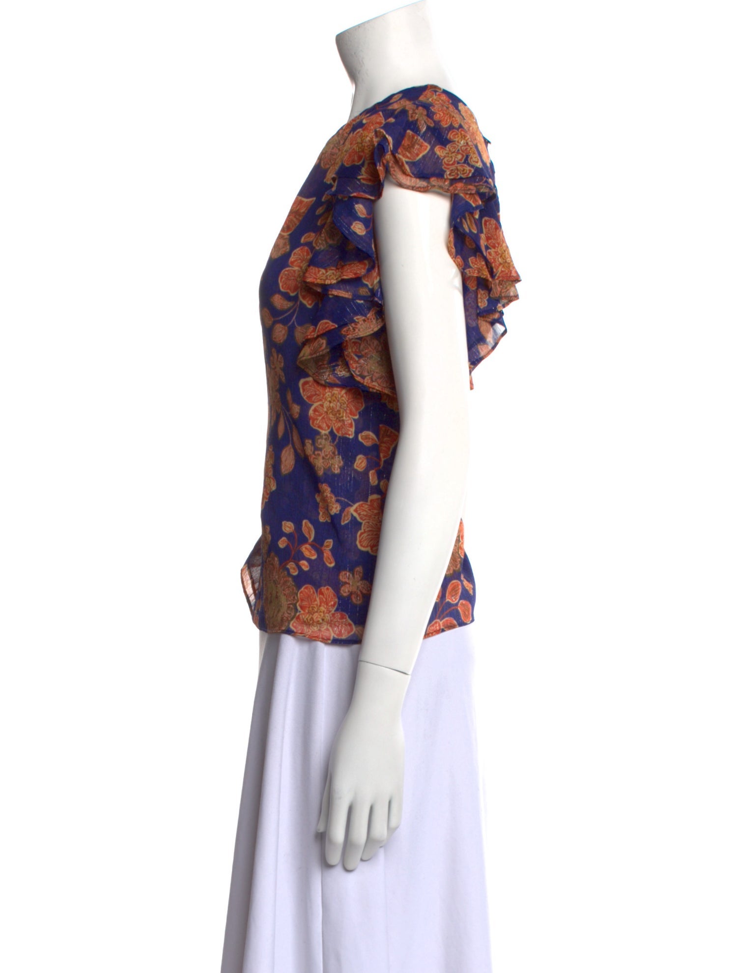 MISA Los Angeles Floral Print Crew Neck Blouse