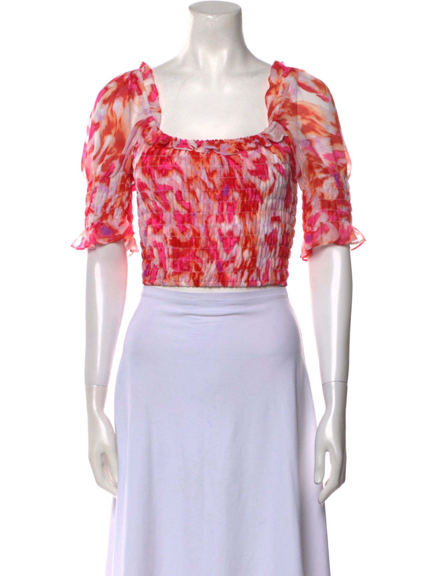 MISA Los Angeles Floral Print Square Neckline Crop Top