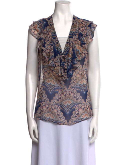 MISA Los Angeles Printed V-Neck Blouse