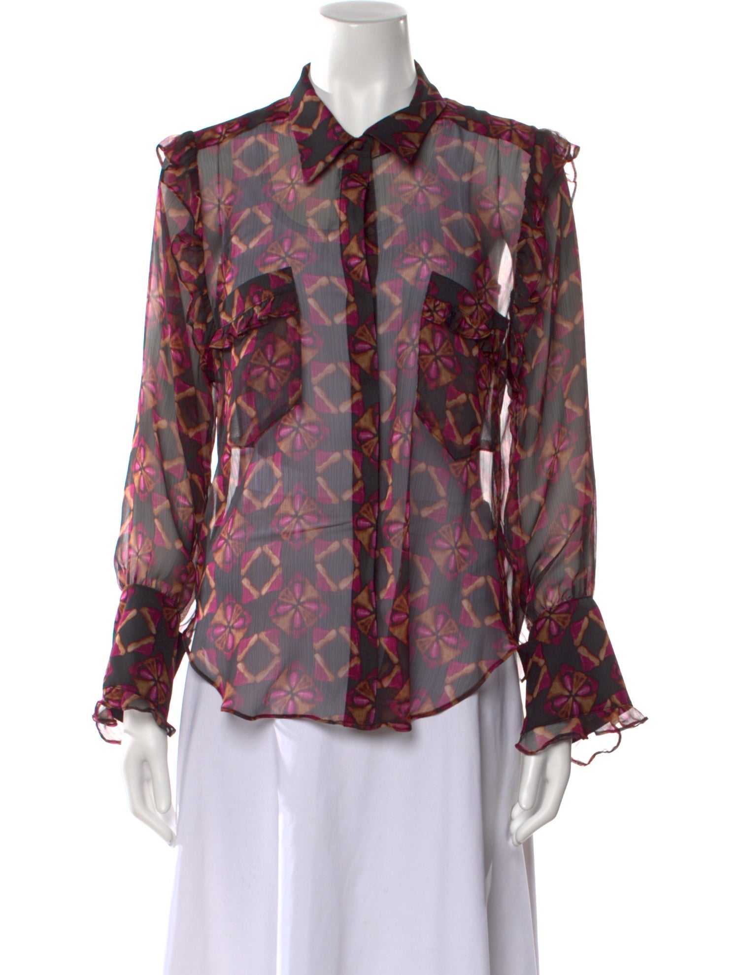 MISA Los Angeles Printed Long Sleeve Button-Up Top