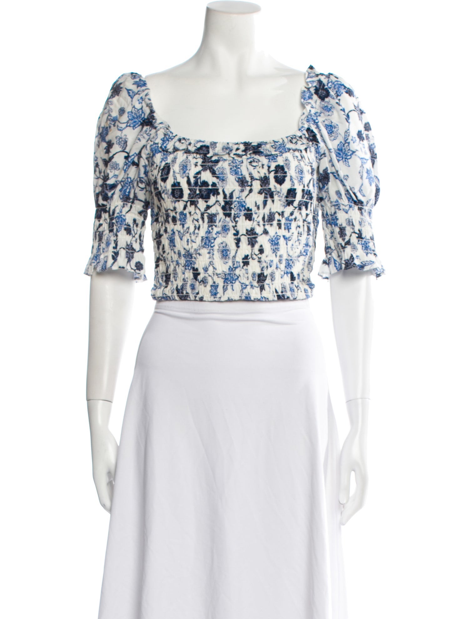 MISA Los Angeles Floral Print Square Neckline Crop Top