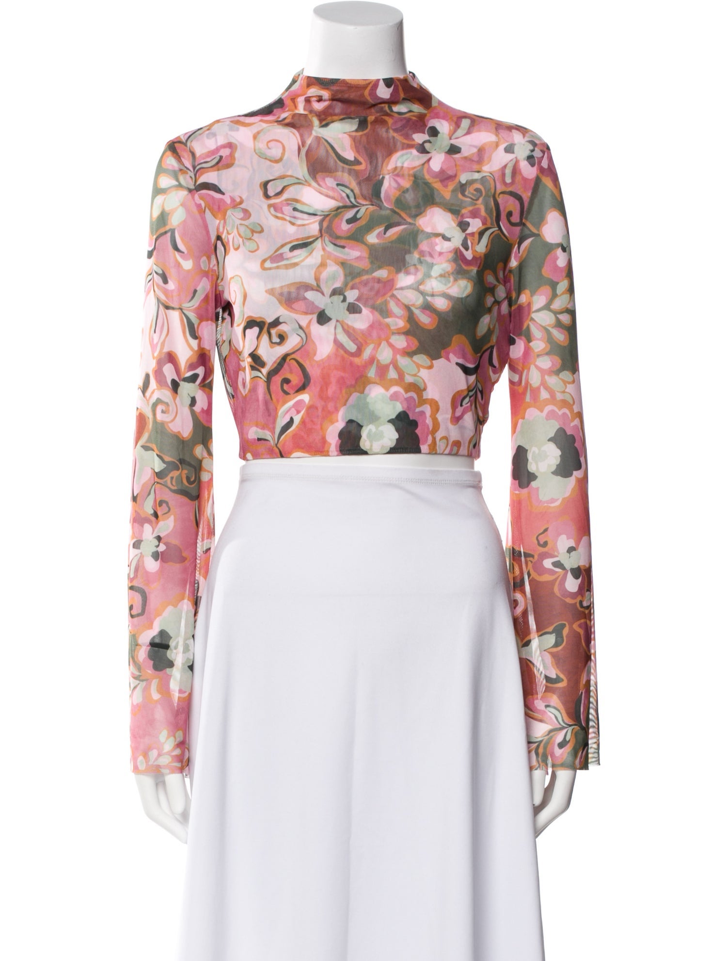 MISA Los Angeles Floral Print Mock Neck Crop Top
