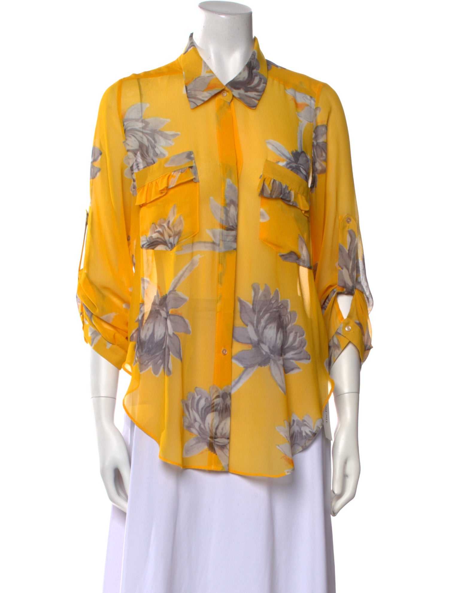 MISA Los Angeles Floral Print Three-Quarter Sleeve Button-Up Top