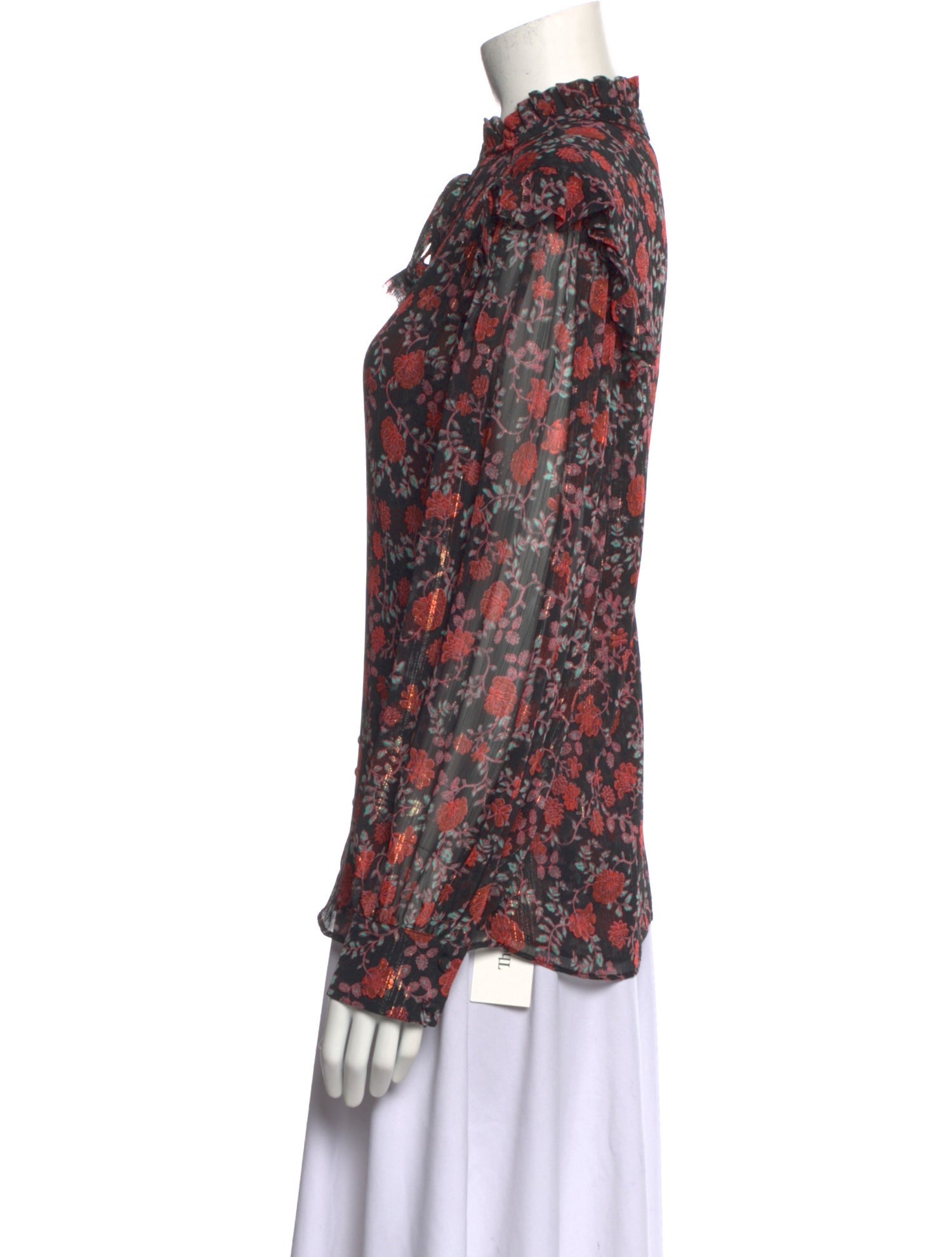 MISA Los Angeles Floral Print Mock Neck Blouse