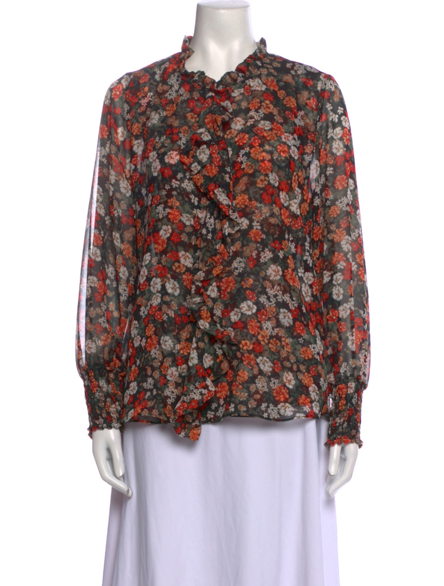 MISA Los Angeles Floral Print Mock Neck Blouse