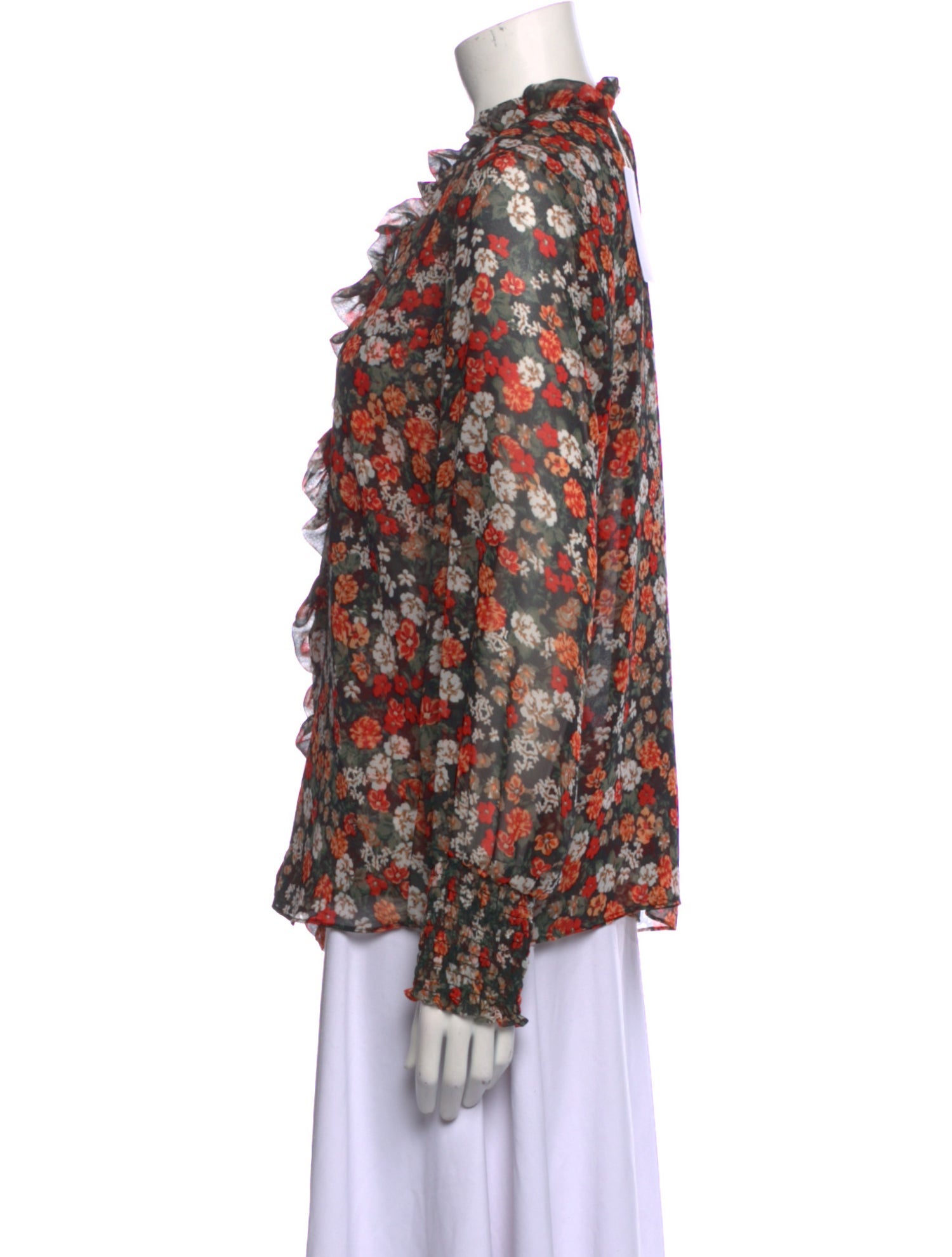 MISA Los Angeles Floral Print Mock Neck Blouse