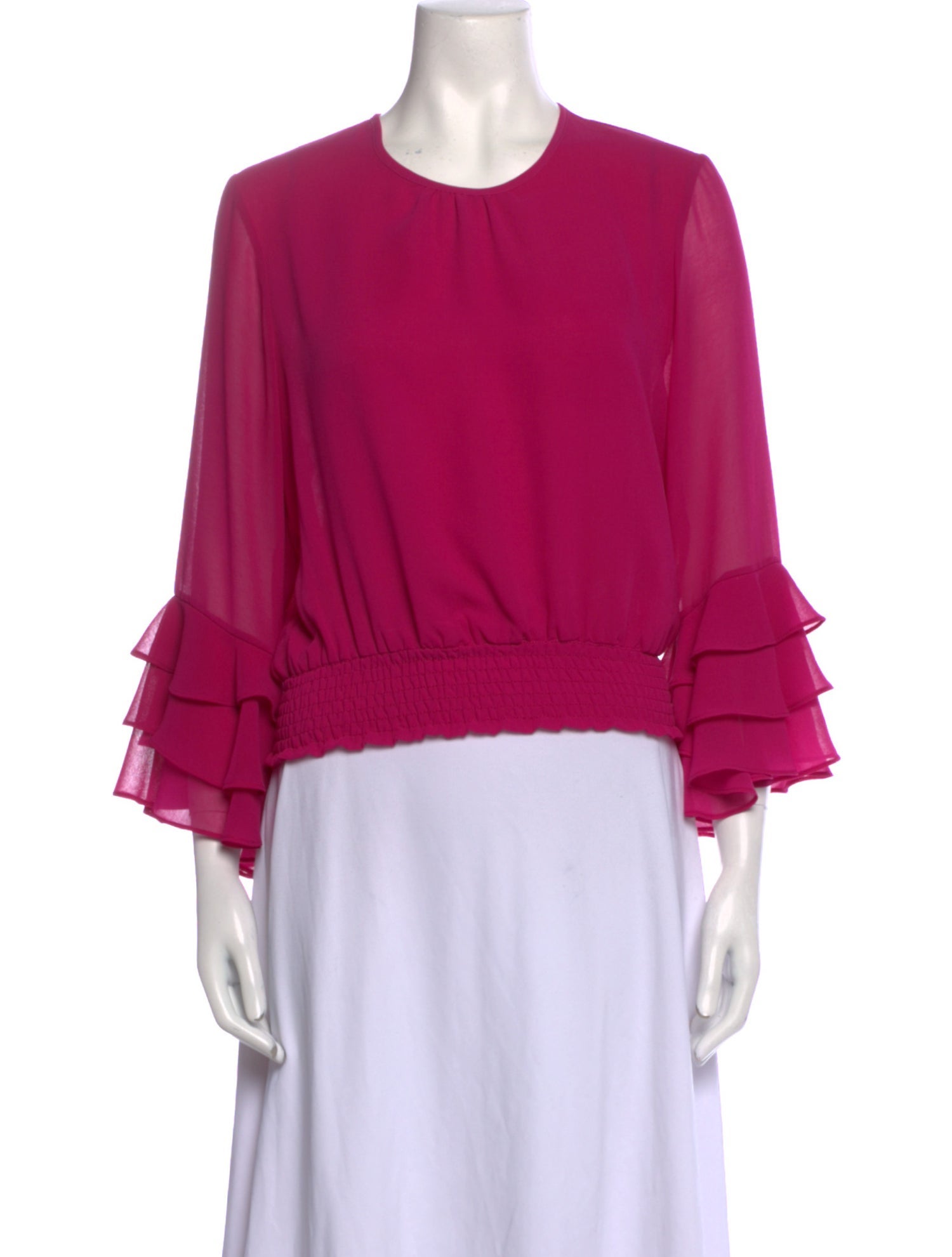 MISA Los Angeles Crew Neck Three-Quarter Sleeve Crop Top