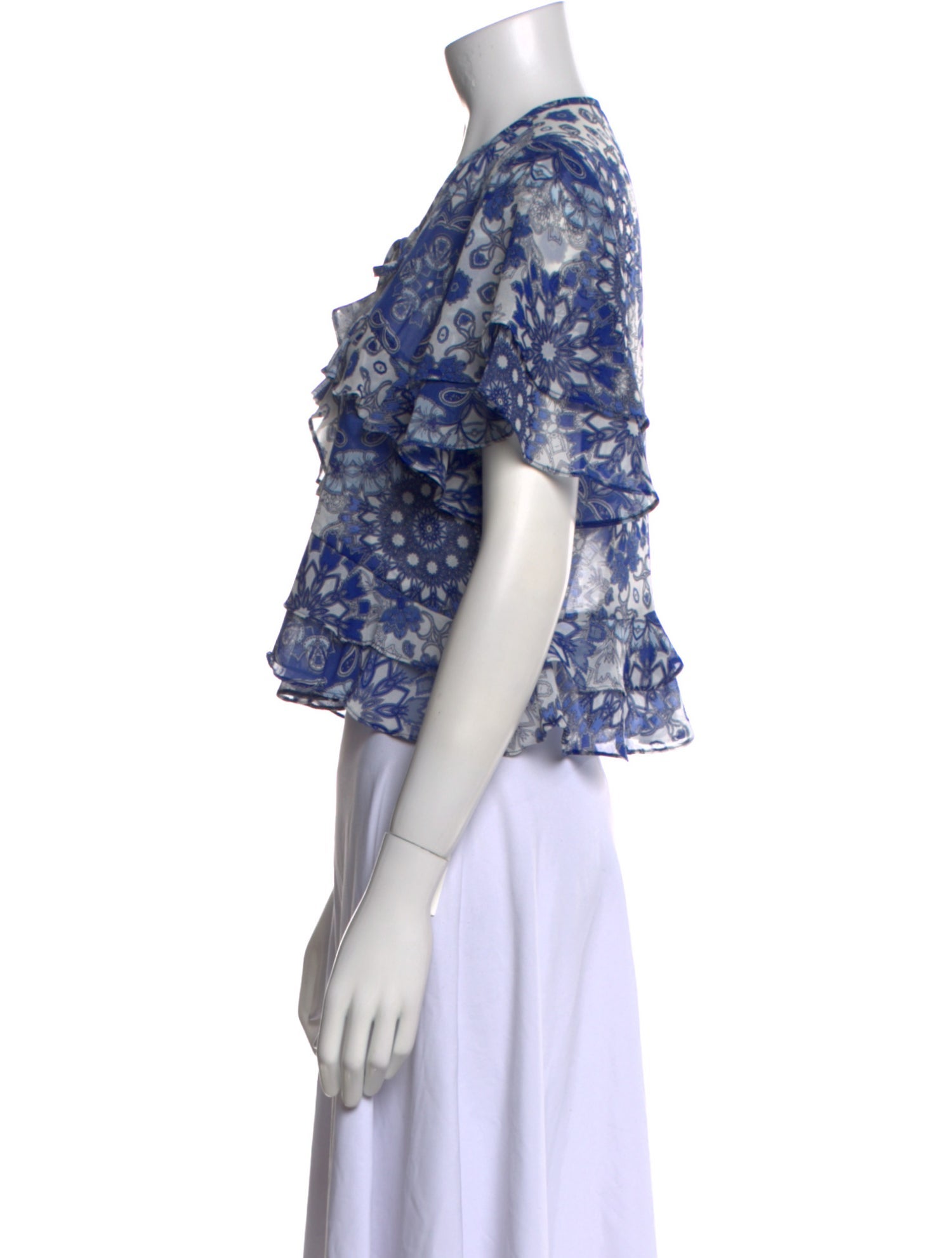 MISA Los Angeles Printed Tie Neck Crop Top