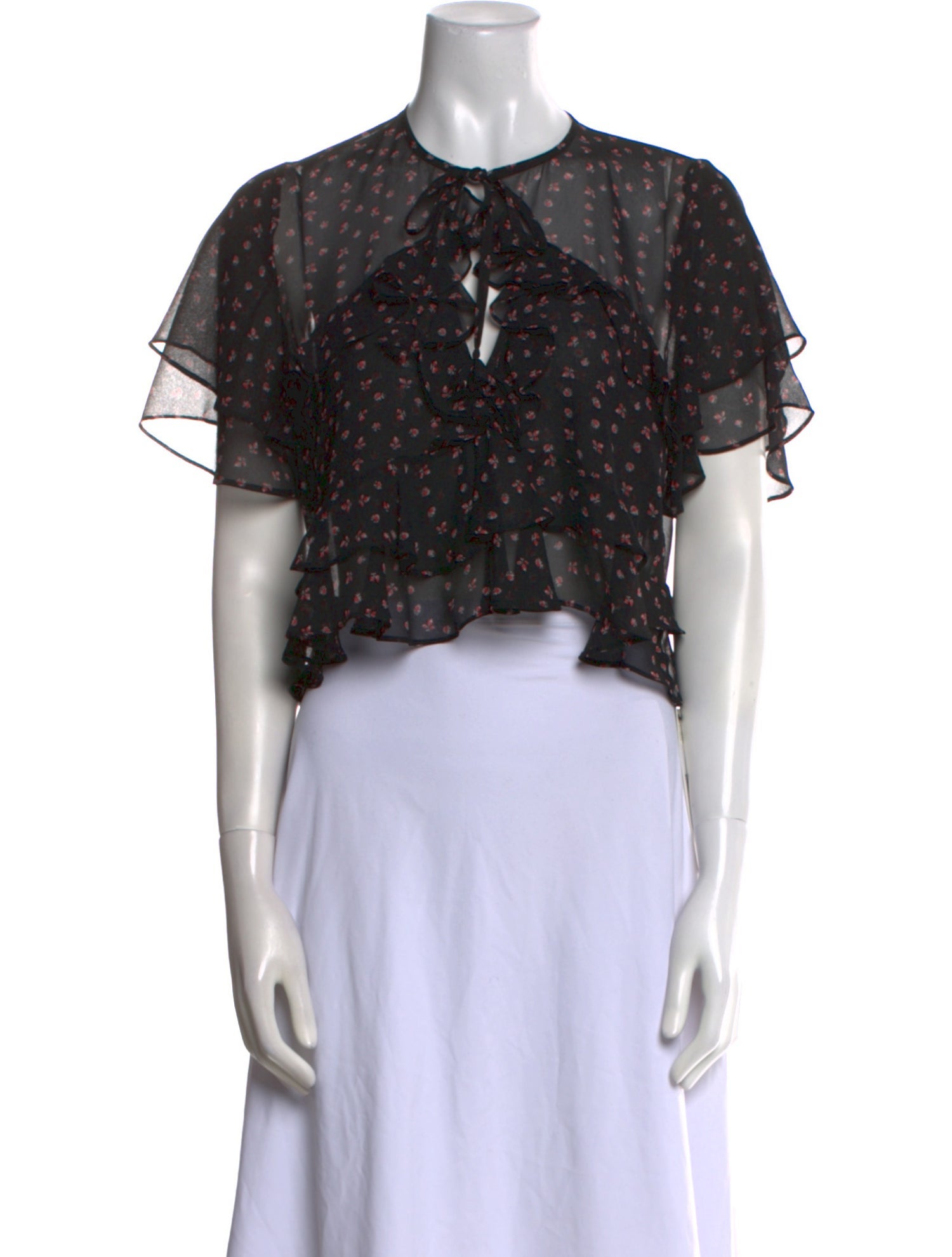 MISA Los Angeles Floral Print Tie Neck Crop Top