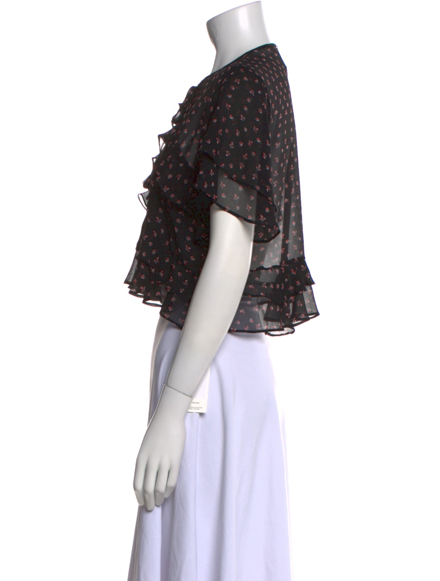 MISA Los Angeles Floral Print Tie Neck Crop Top