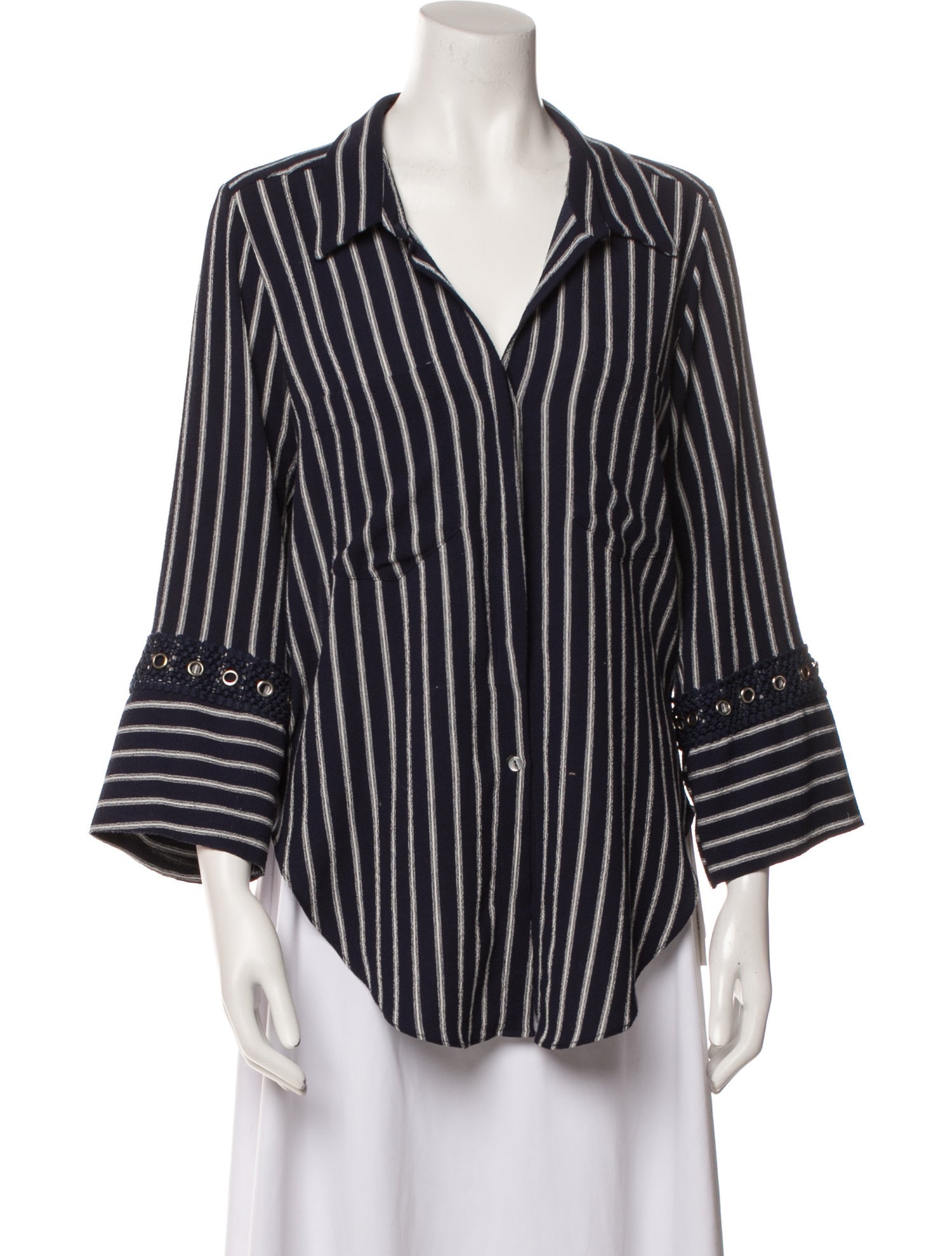 MISA Los Angeles Striped V-Neck Button-Up Top