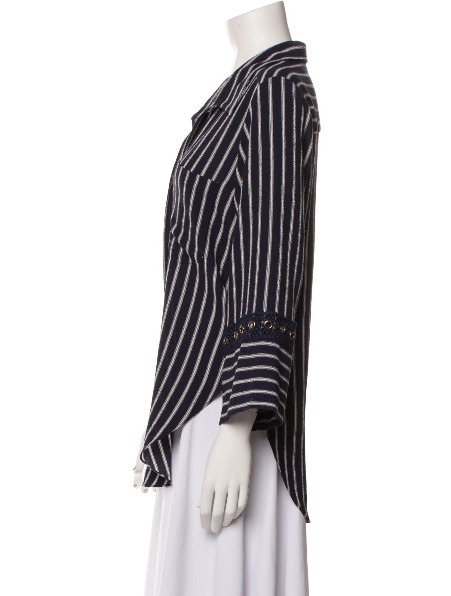 MISA Los Angeles Striped V-Neck Button-Up Top