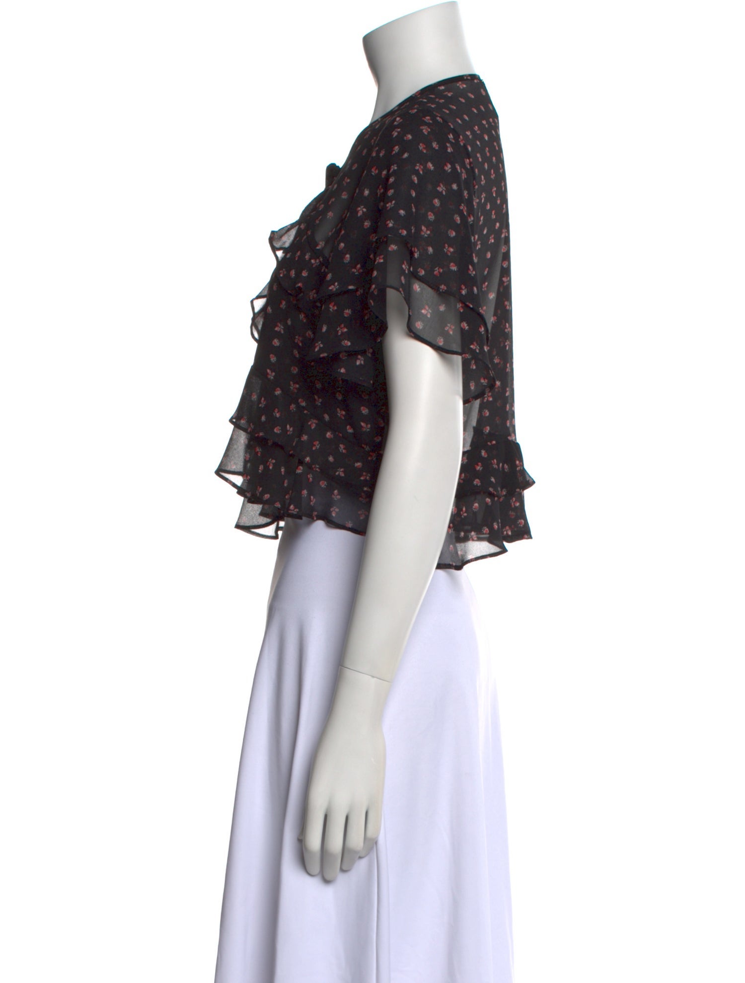 MISA Los Angeles Floral Print Tie Neck Crop Top