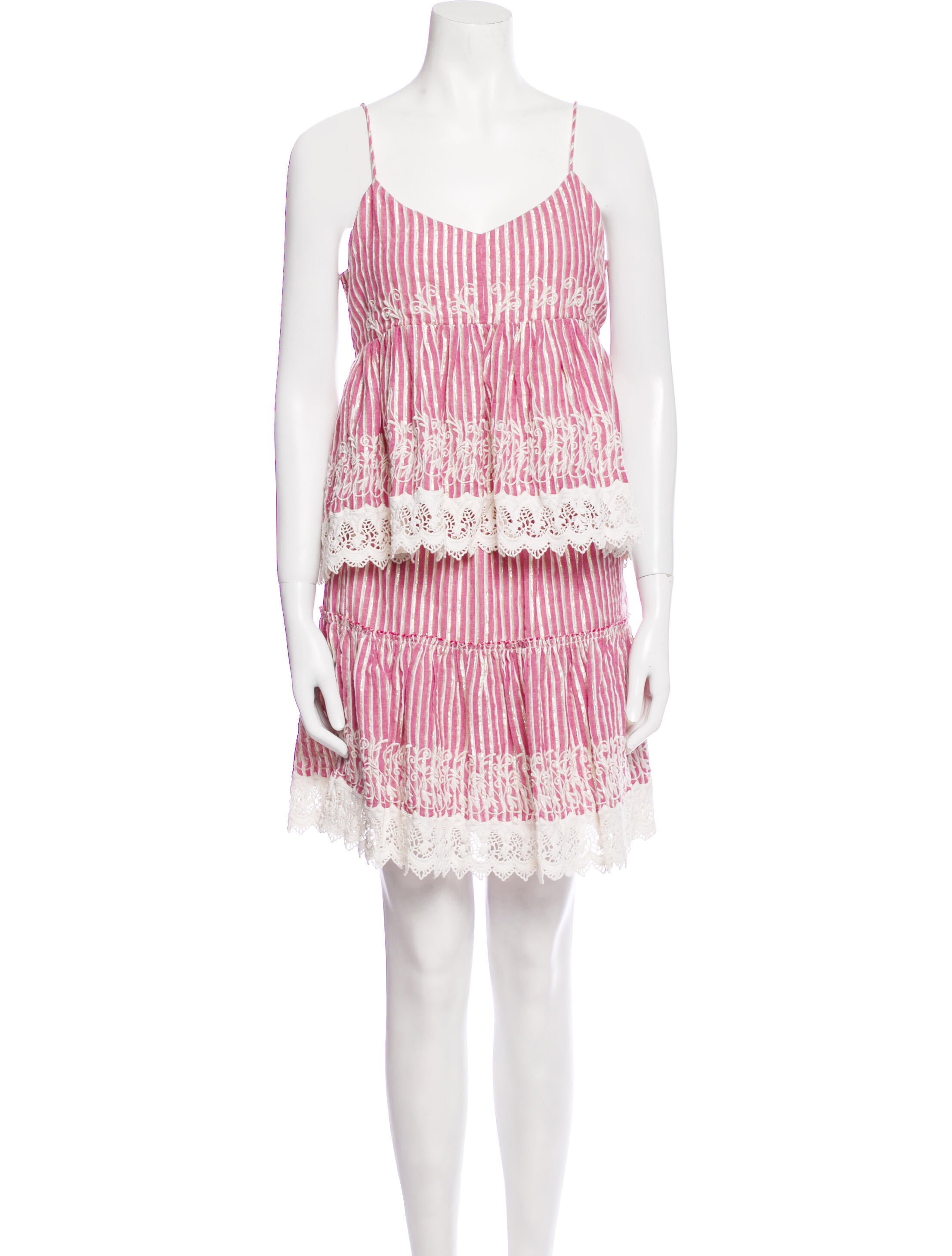 MISA Los Angeles Striped Crochet Trim Skirt Set
