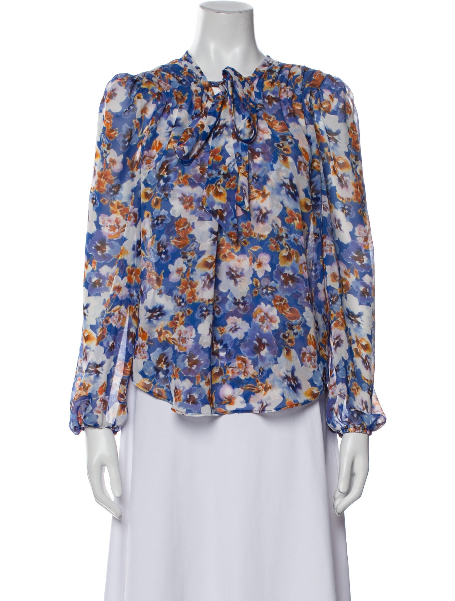MISA Los Angeles Floral Print Tie Neck Blouse w/ Tags