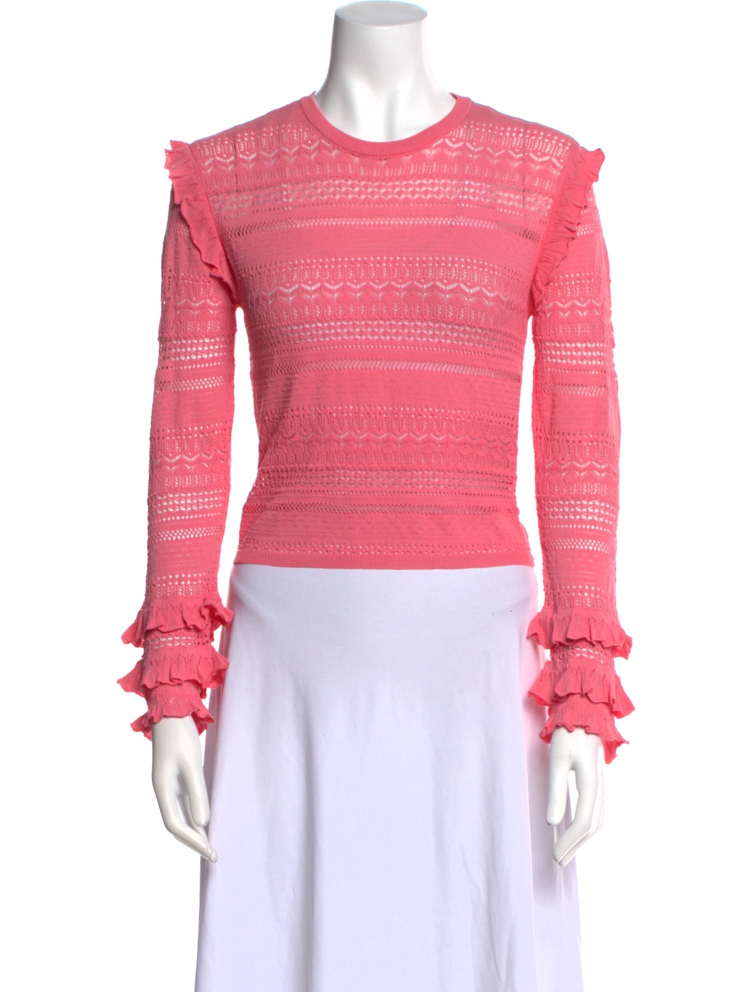 MISA Los Angeles Lace Pattern Crew Neck Crop Top