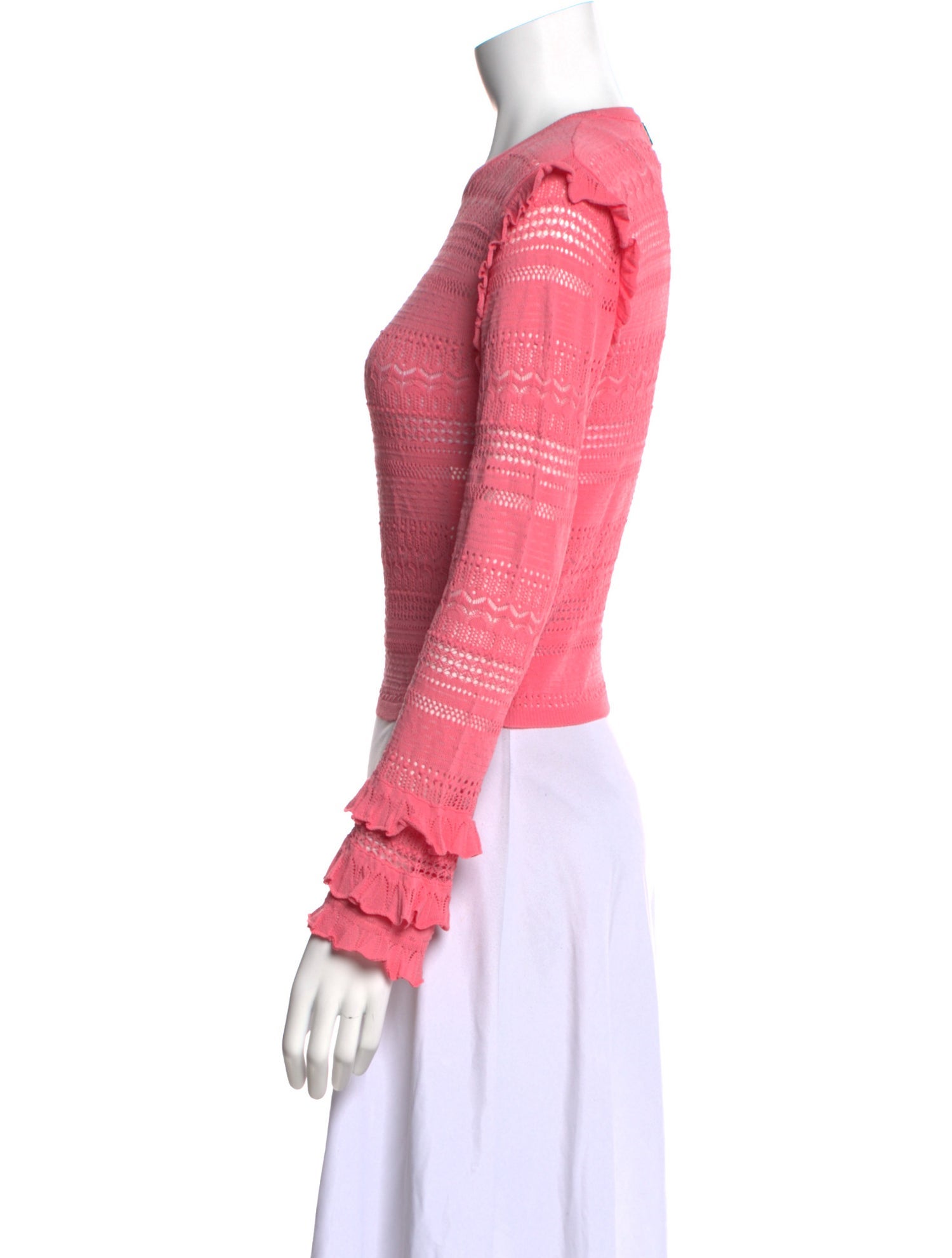 MISA Los Angeles Lace Pattern Crew Neck Crop Top