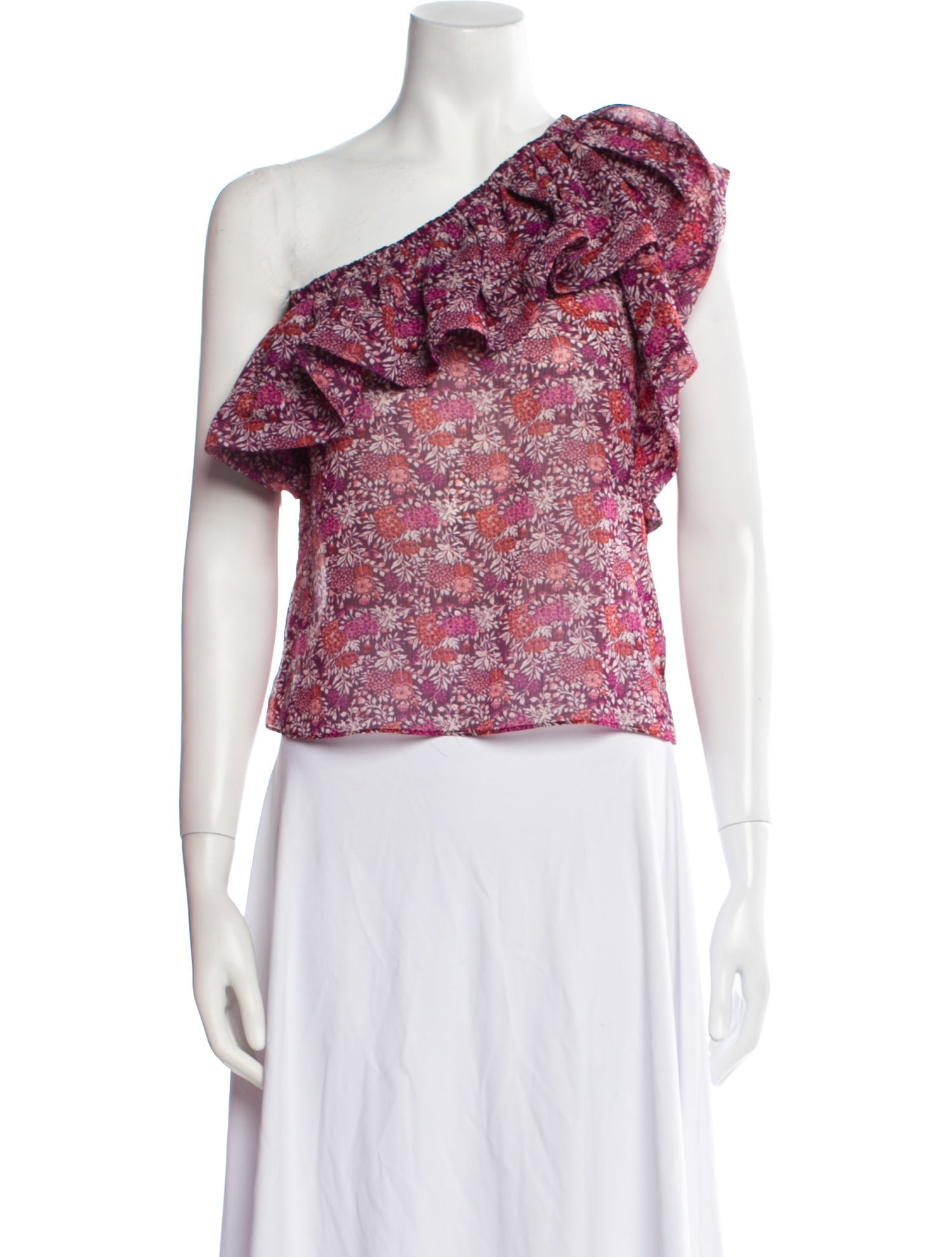 MISA Los Angeles Floral Print One-Shoulder Crop Top