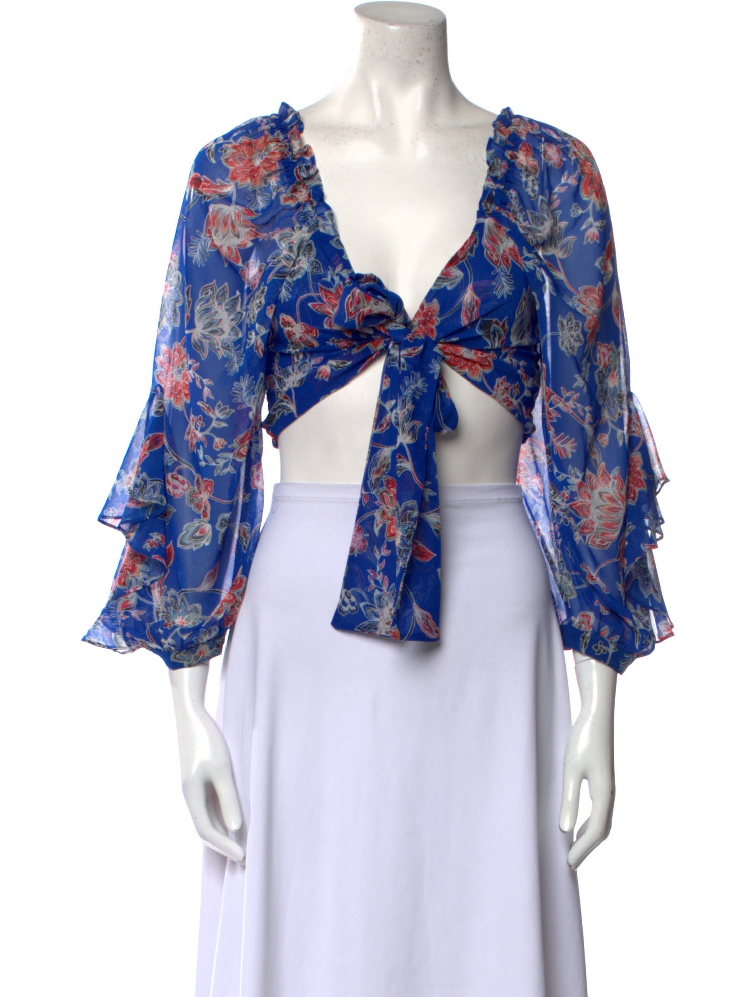 MISA Los Angeles Floral Print Plunge Neckline Crop Top