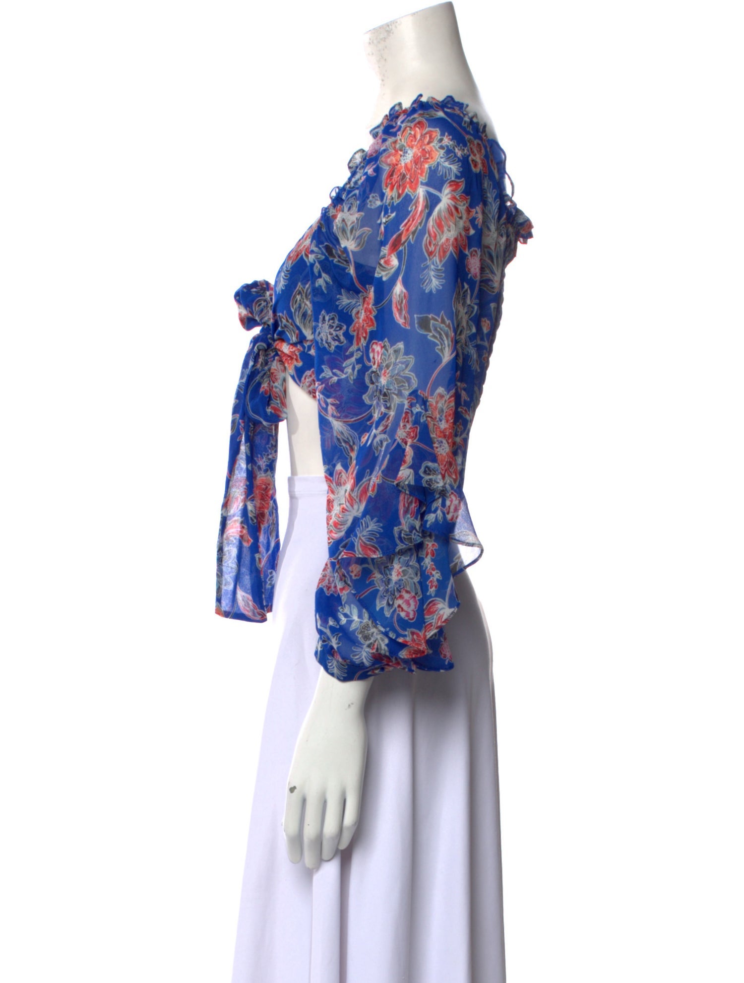 MISA Los Angeles Floral Print Plunge Neckline Crop Top