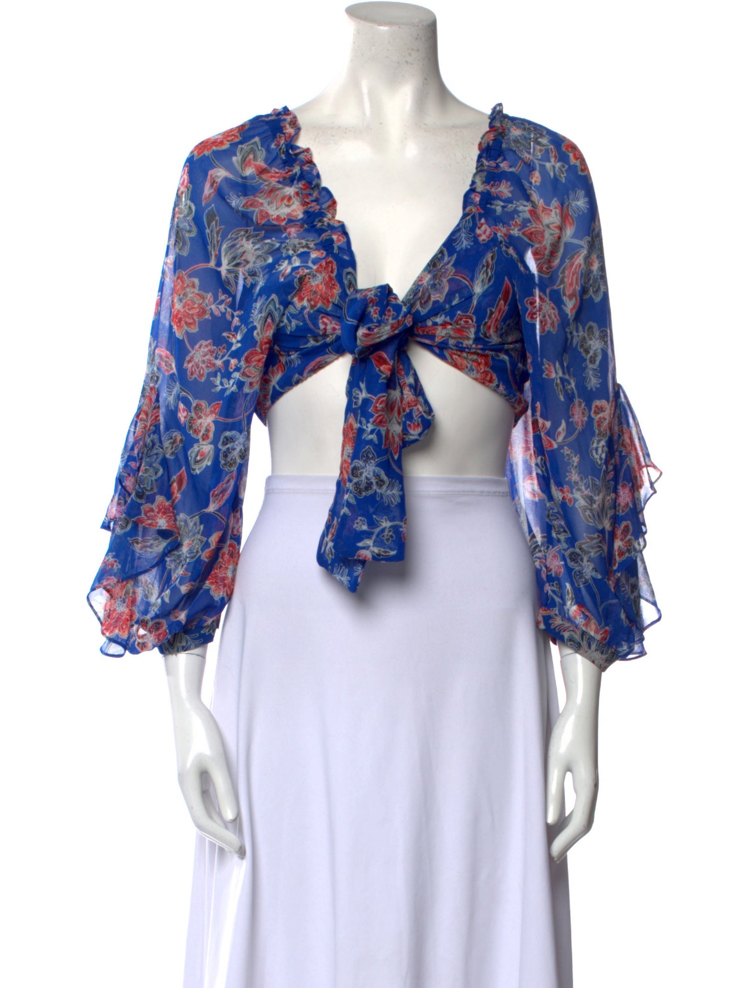 MISA Los Angeles Floral Print Plunge Neckline Crop Top