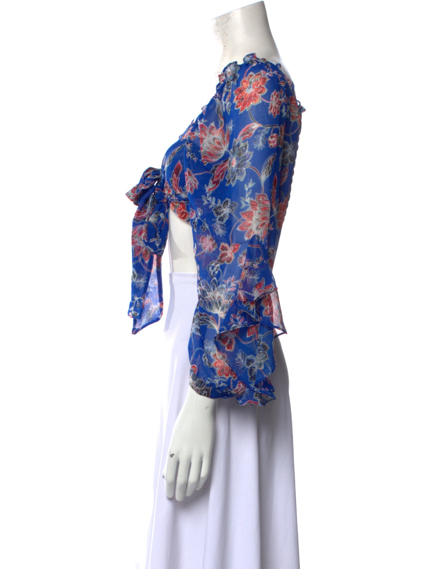 MISA Los Angeles Floral Print Plunge Neckline Crop Top