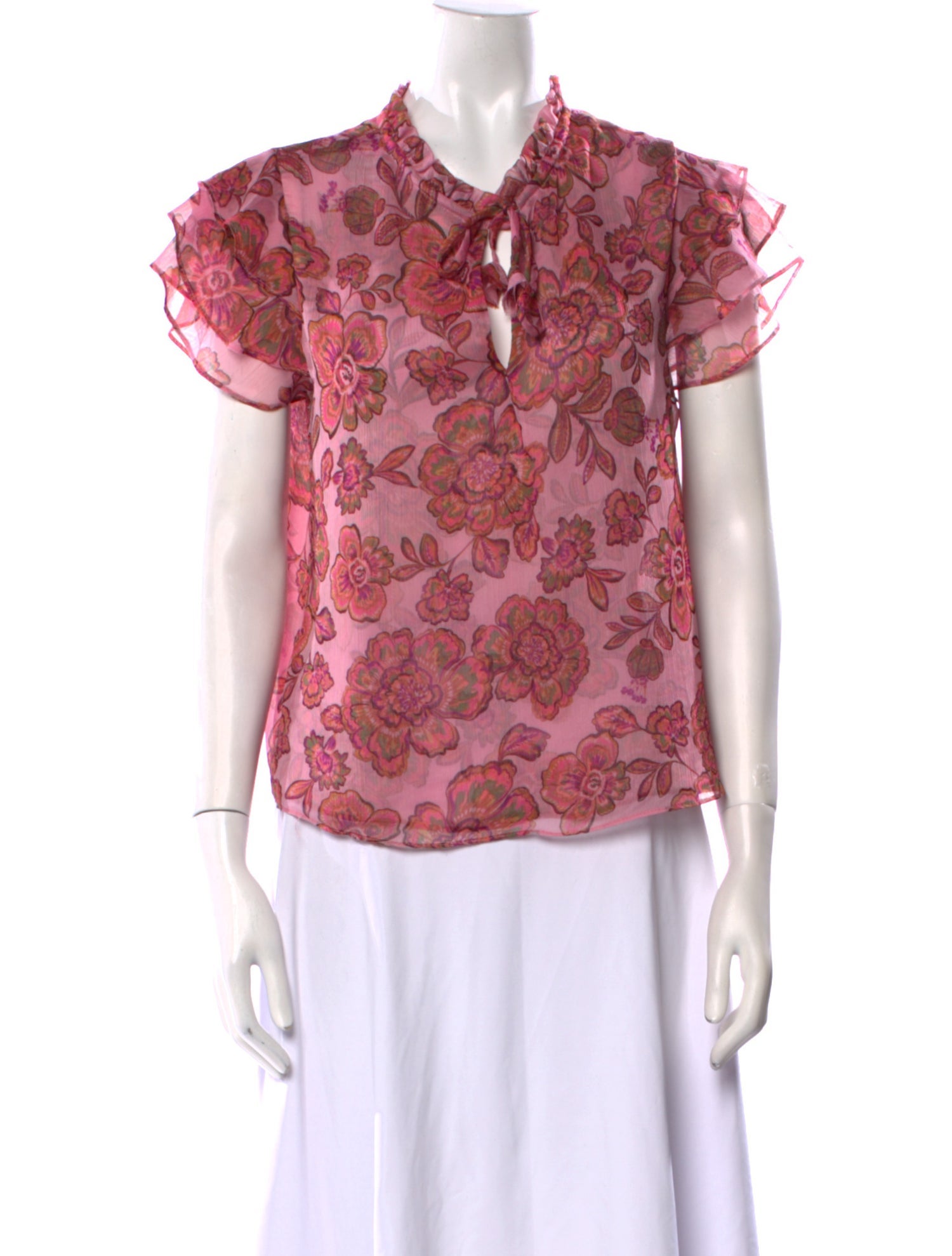 MISA Los Angeles Floral Print Cowl Neck Blouse