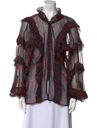 MISA Los Angeles Printed Mock Neck Blouse