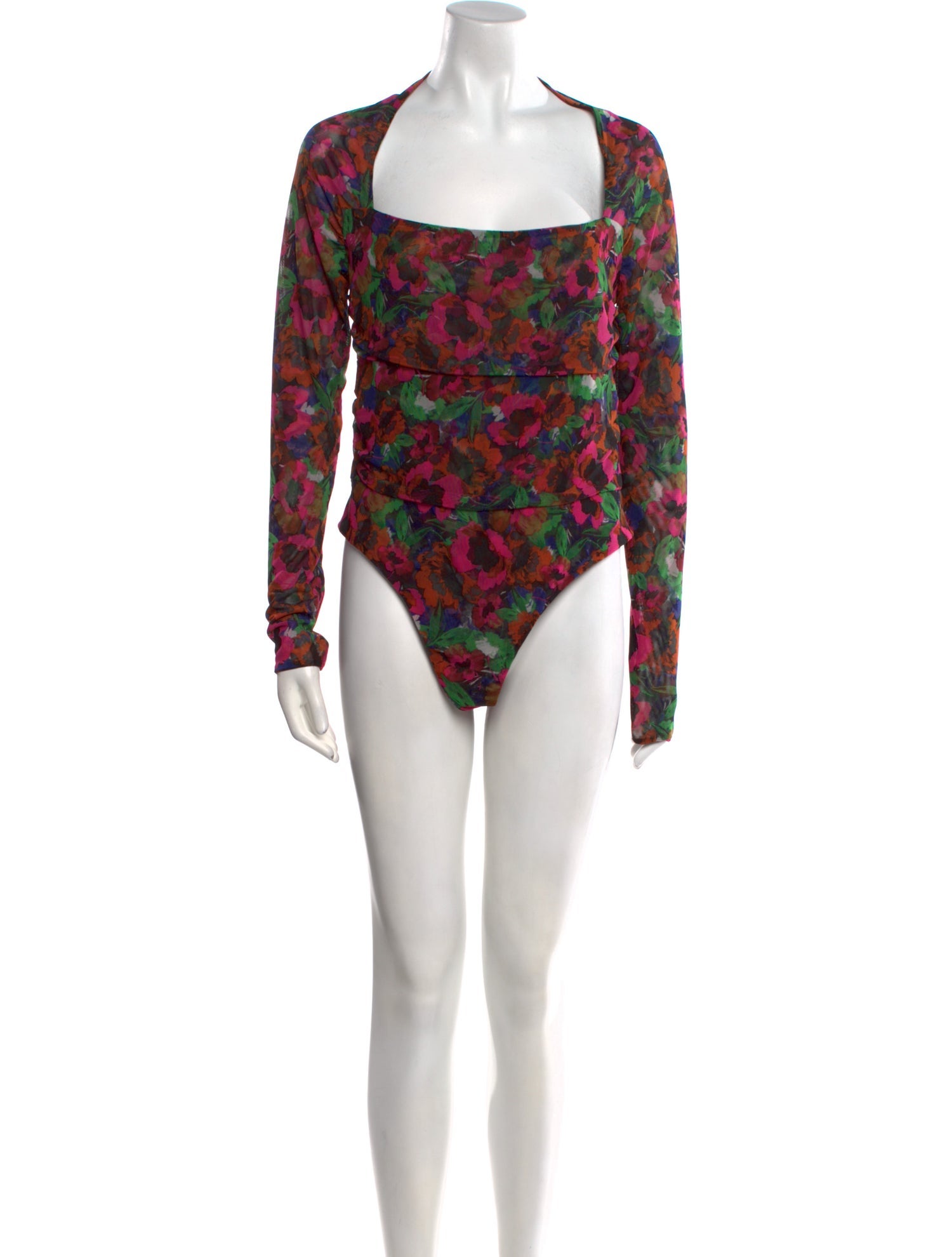 MISA Los Angeles Floral Print Square Neckline Bodysuit