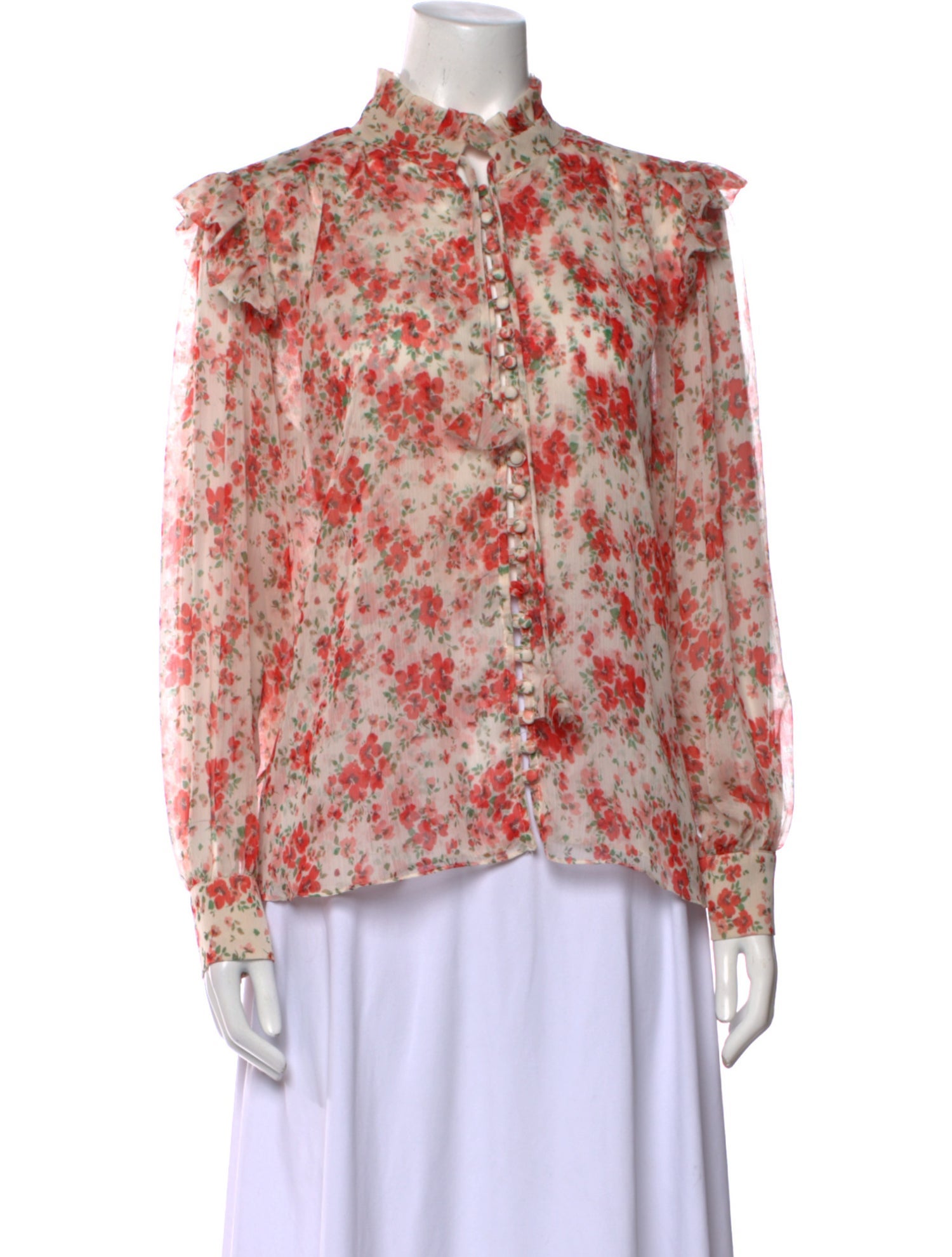 MISA Los Angeles Floral Print Mock Neck Blouse