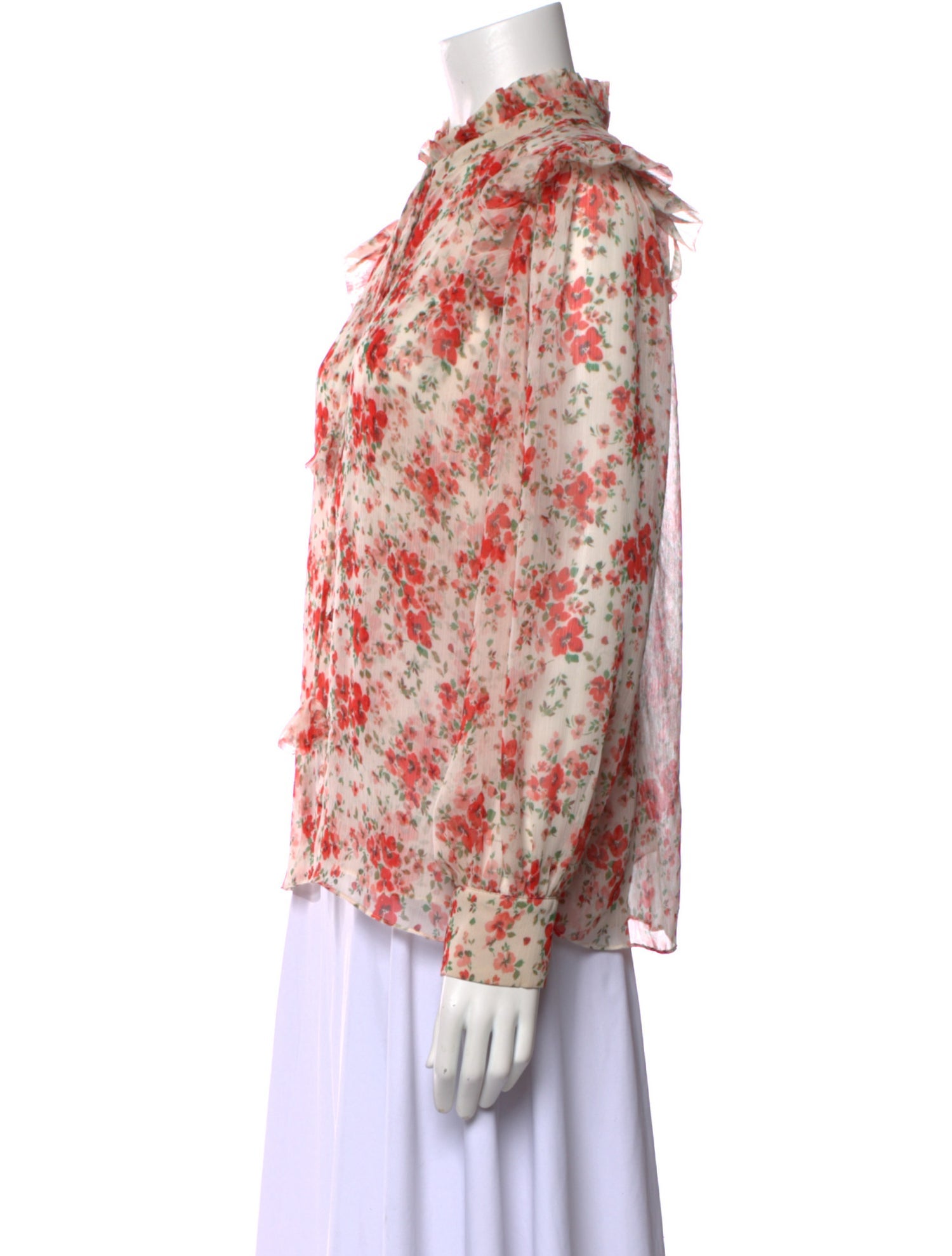 MISA Los Angeles Floral Print Mock Neck Blouse