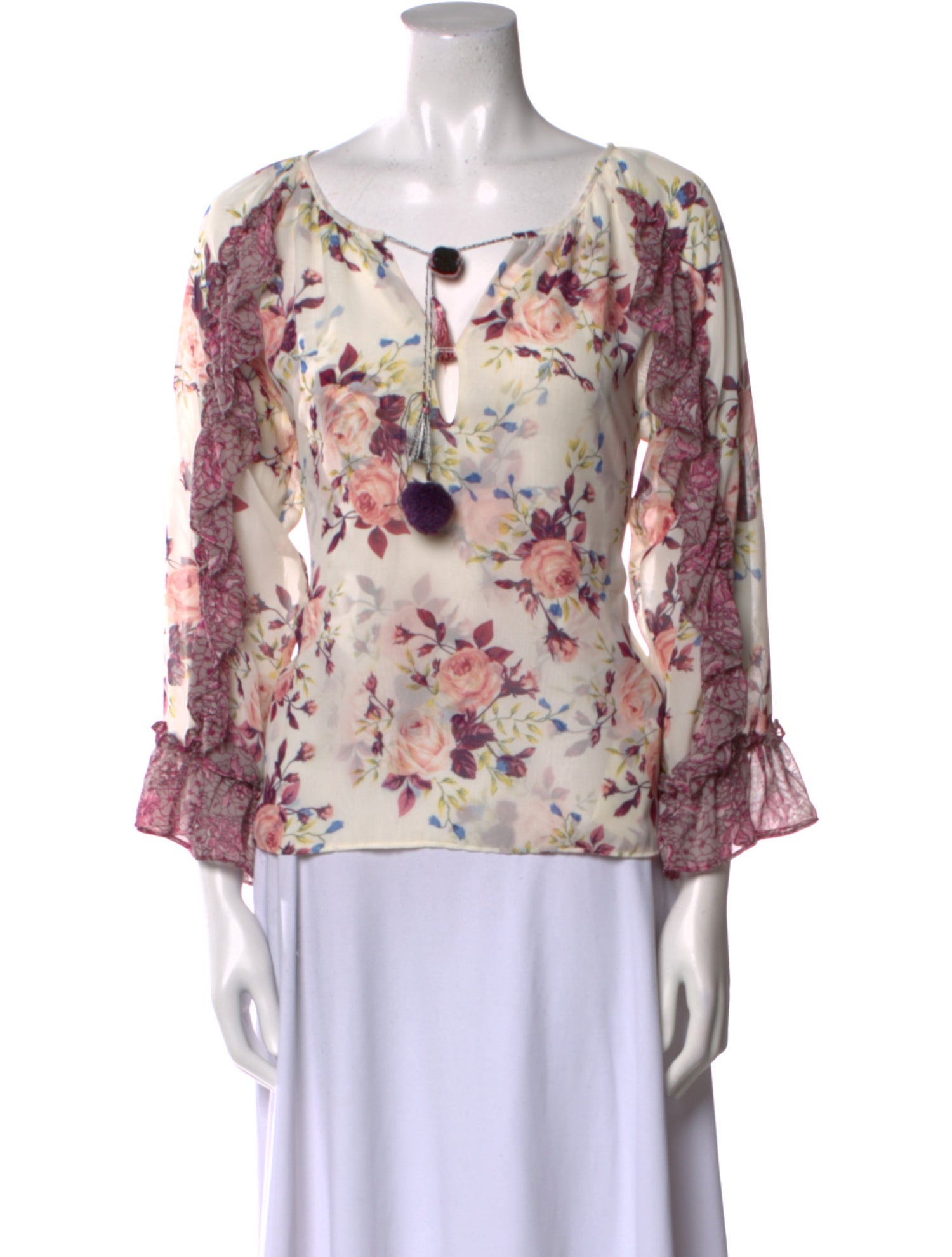 MISA Los Angeles Floral Print Scoop Neck Blouse